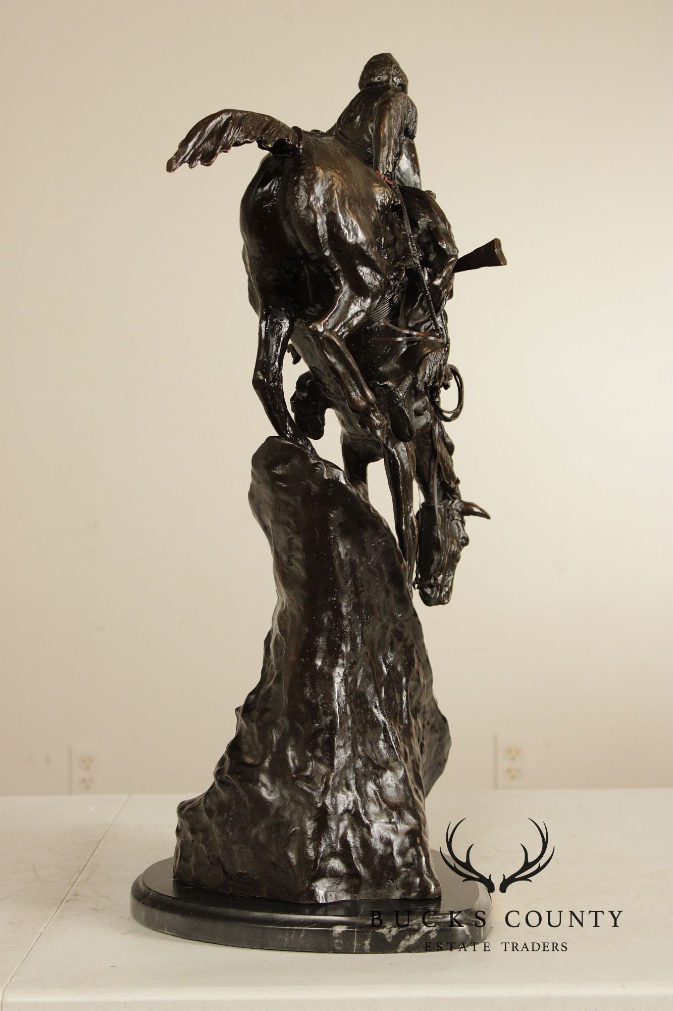 Frederic Remington Mountain Man Bronze Sculpture On Marble Base