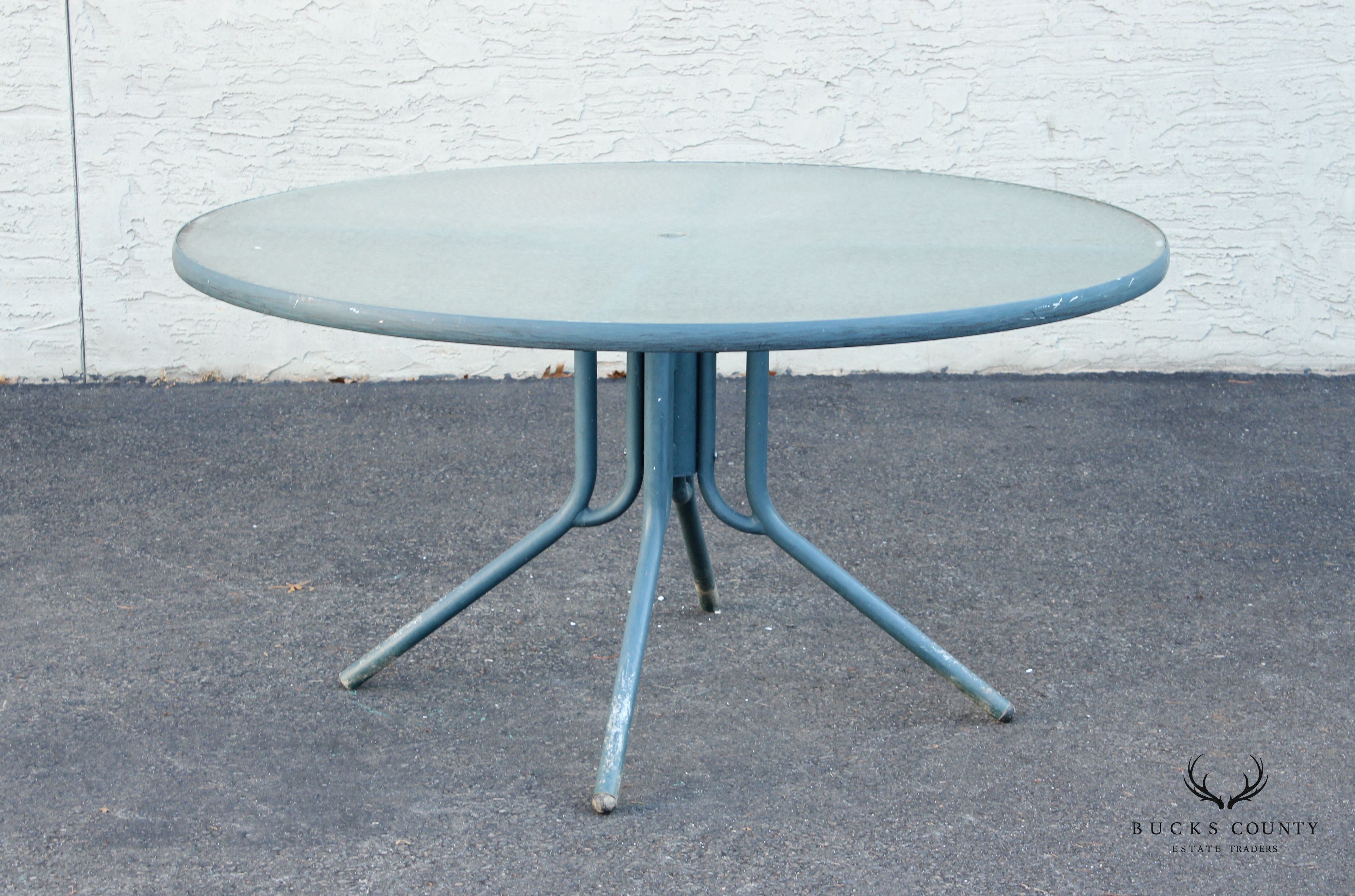 Mid Century Modern Round Glass Top Outdoor Patio Table