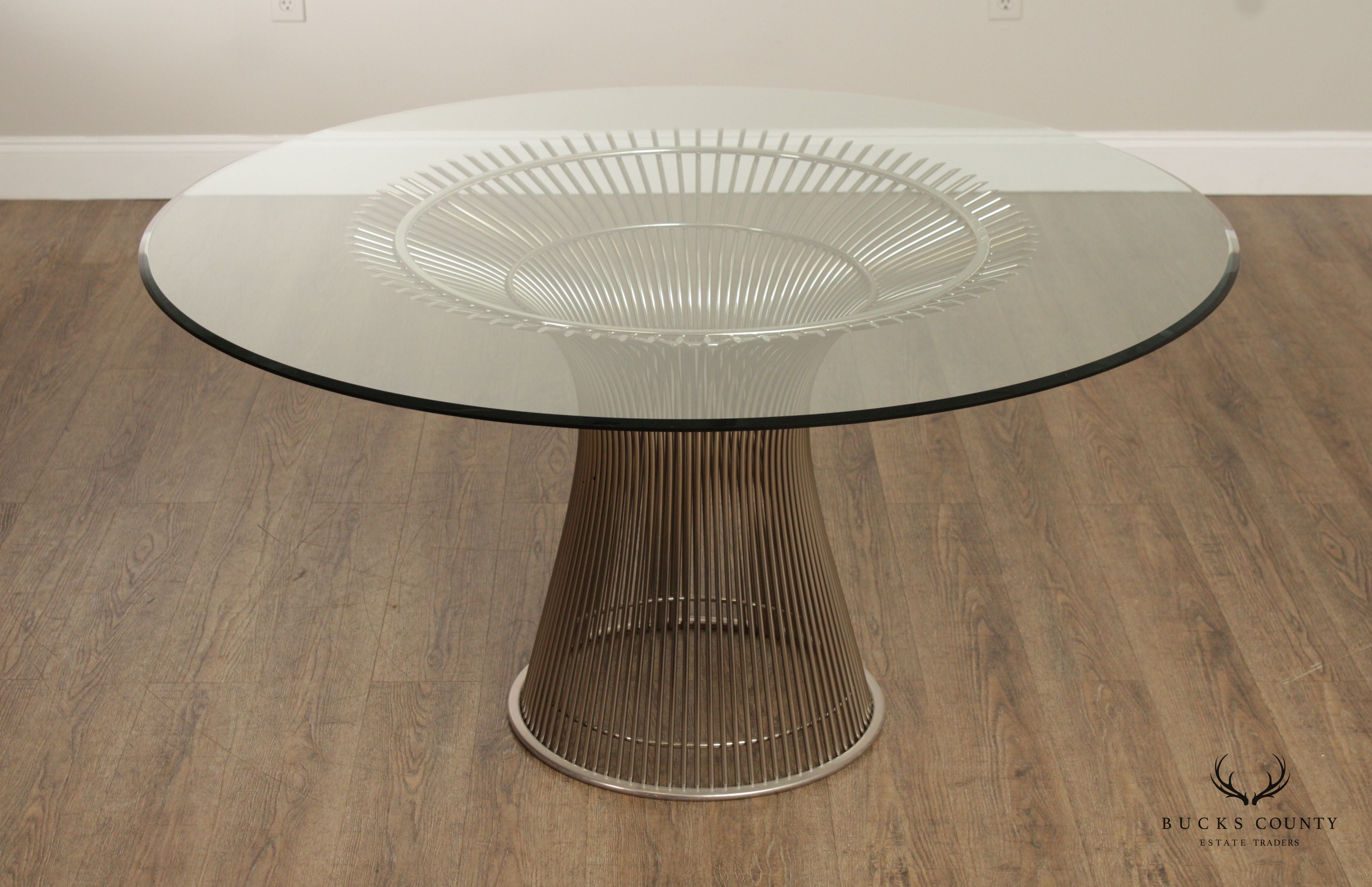 Warren Platner Style Mid Century Modern Round Glass Top Dining Table