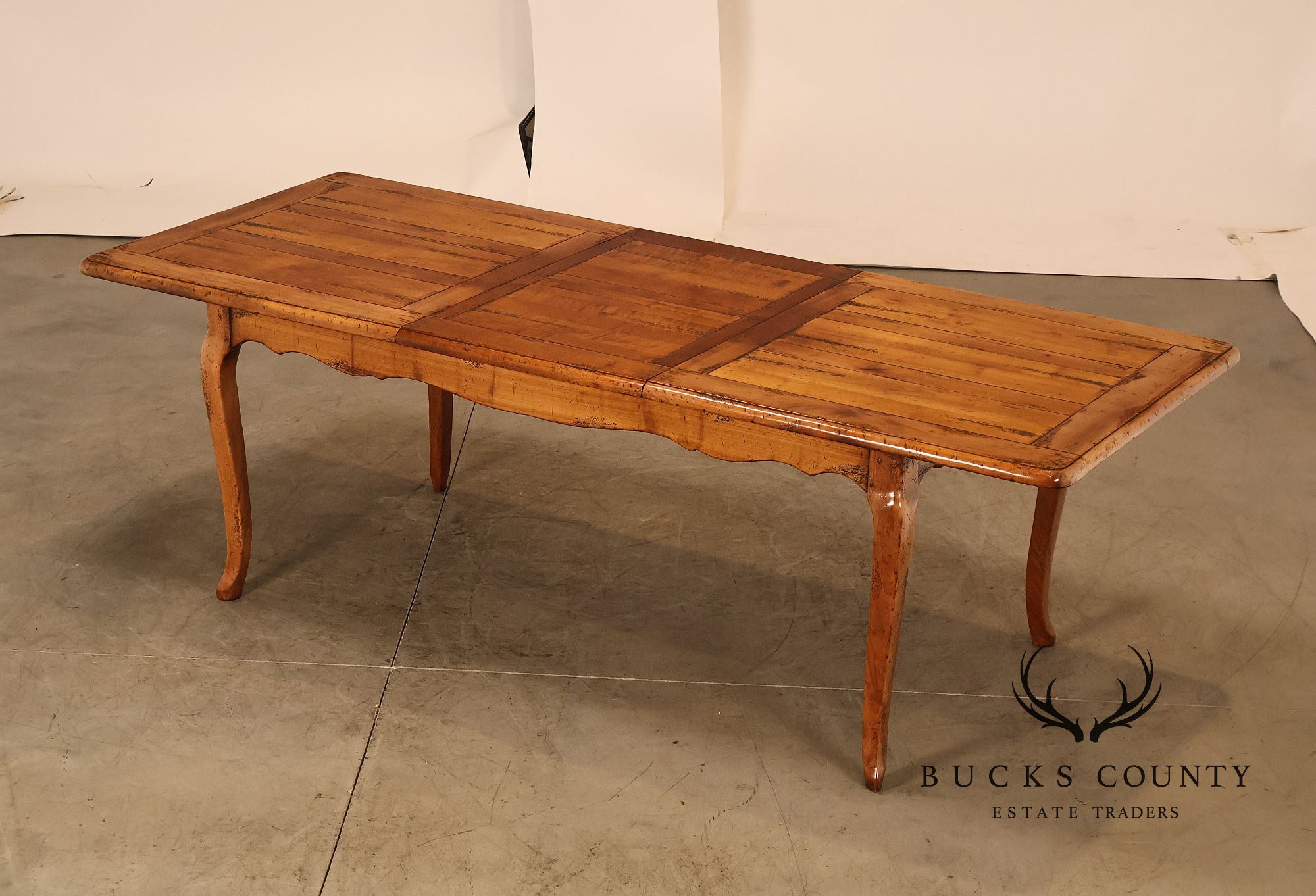 French Provincial Style Distressed Wood Extendable Dining Table