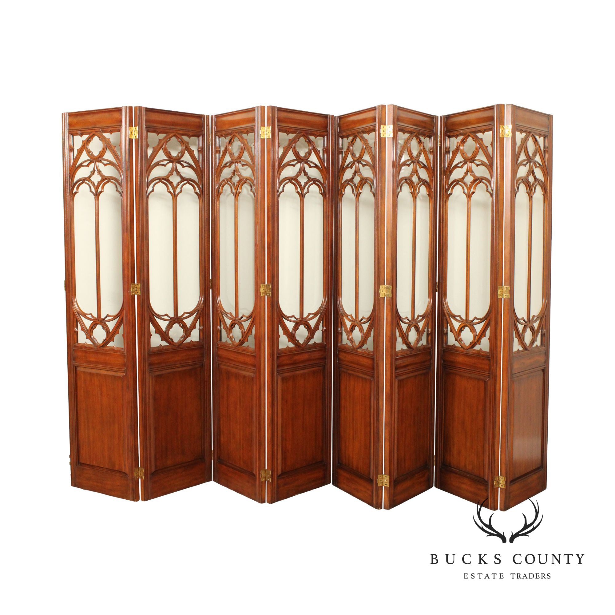 Gothic Revival Style Mahogany And Glass Eight-Panel Room Divider Screen