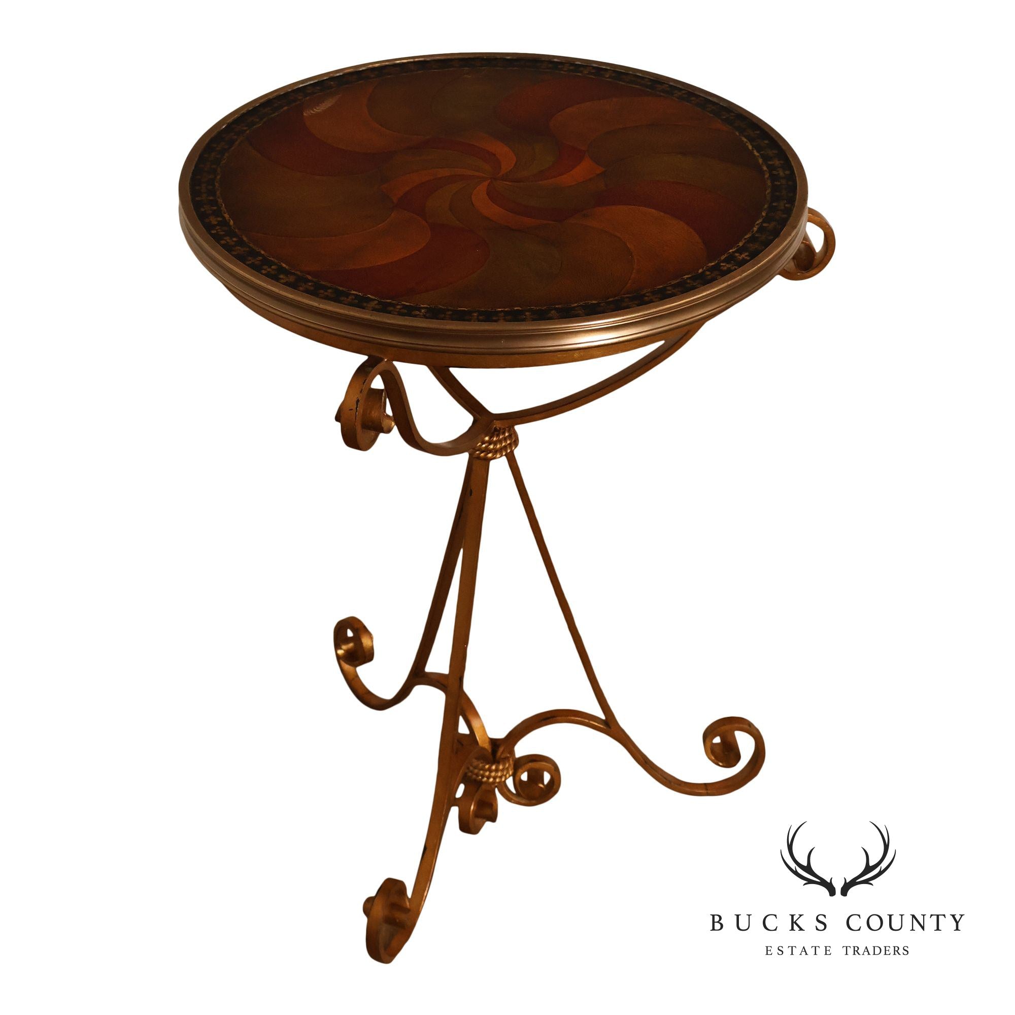 Theodore Alexander Decorative Swirl Accent Table with Metal Scroll Base