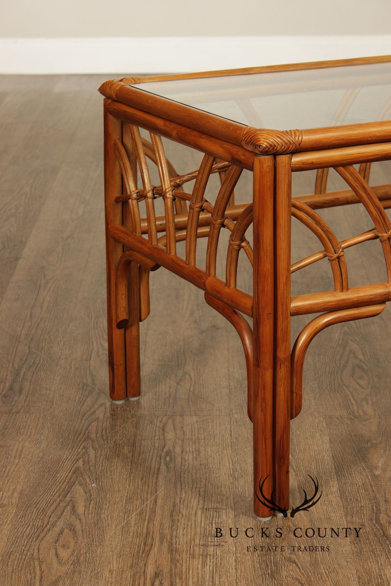 South Sea Rattan  'New Kauai' Glass Top Side Table