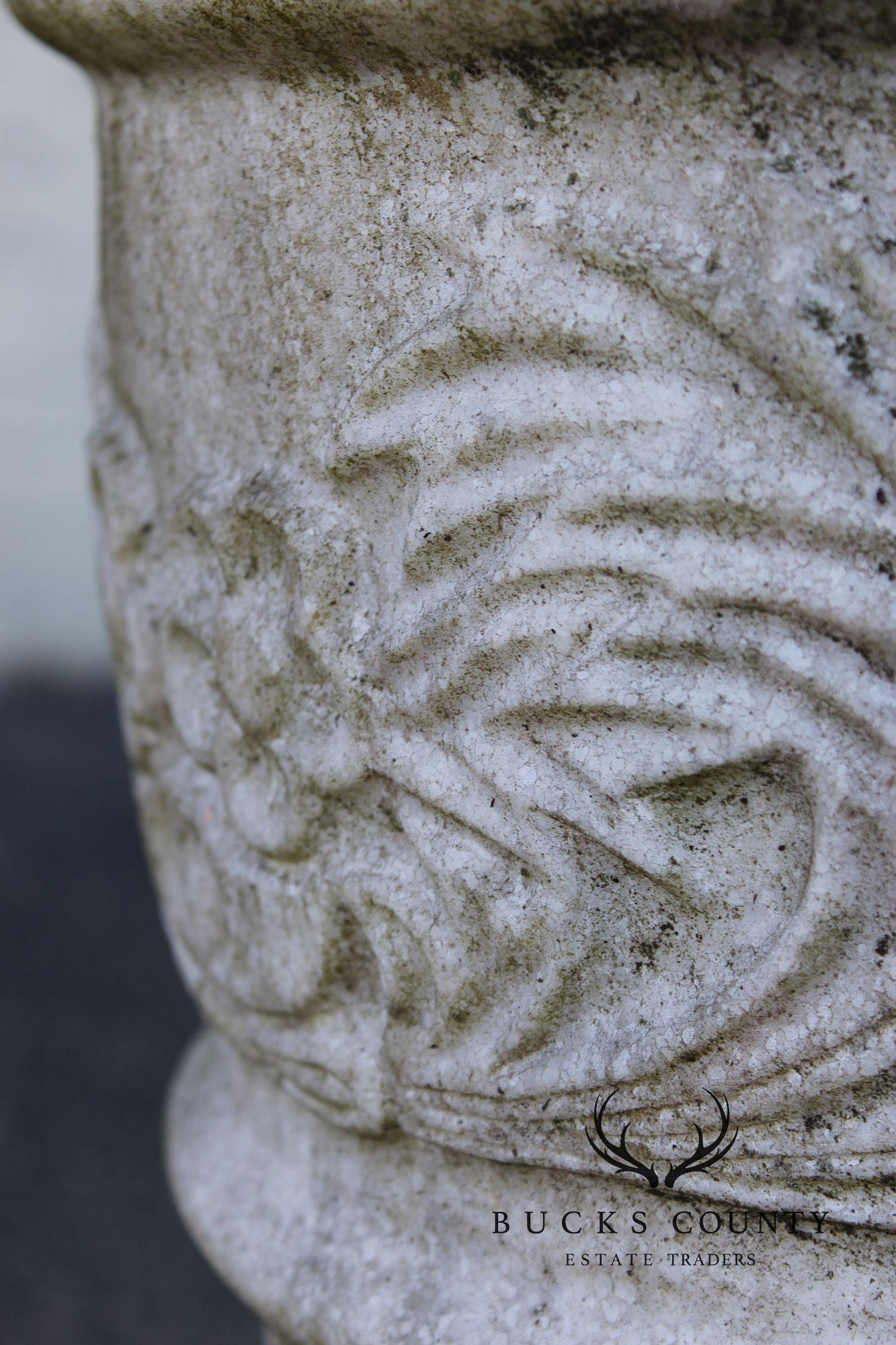 Vintage Pair Of Carved Marble Garden Urns