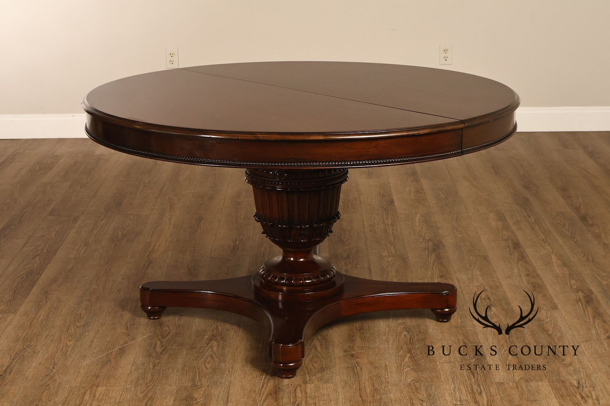 Empire Style 54" Round Mahogany Expandable Pedestal Dining Table