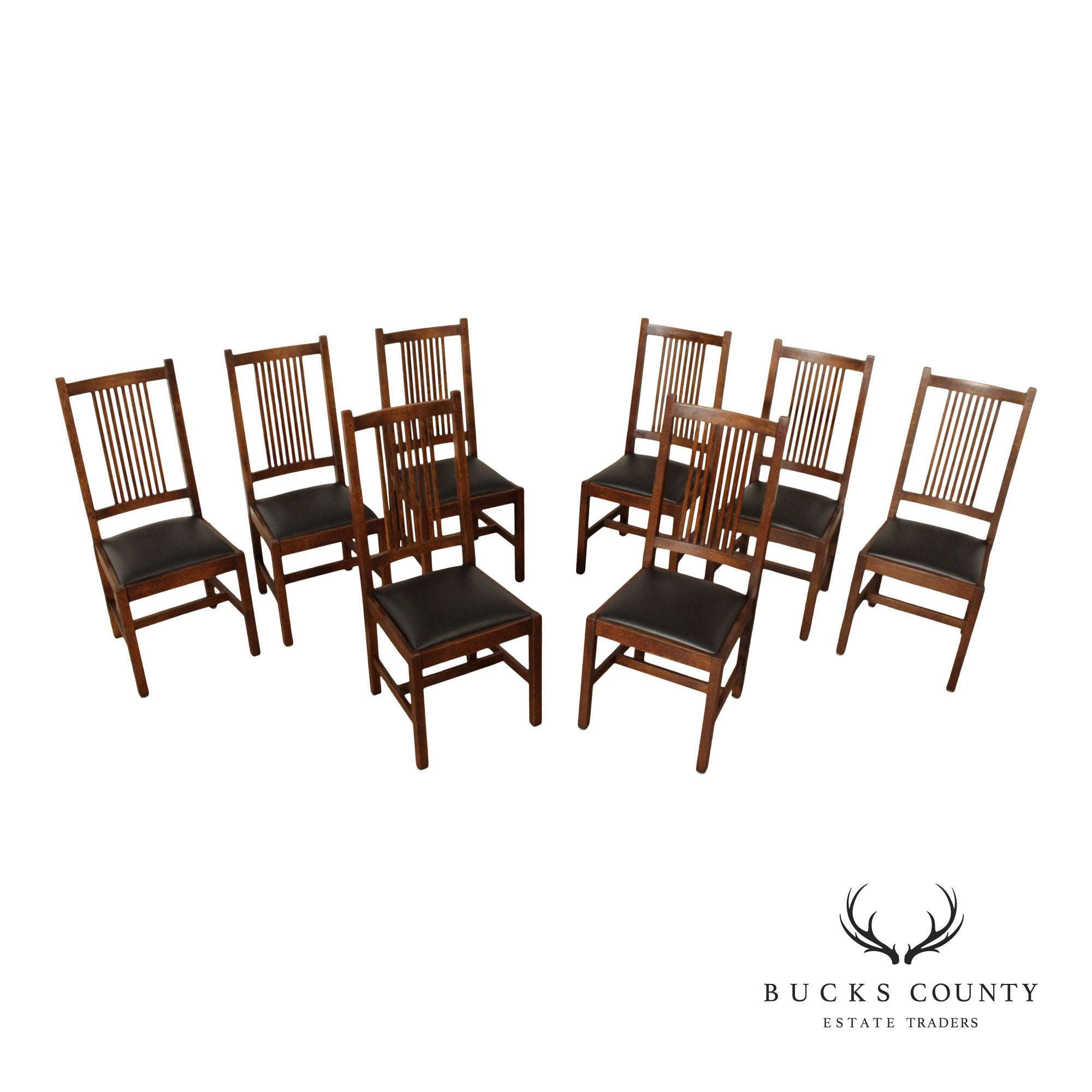 Stickley Mission Collection Set Of Eight Oak Spindle Back Dining Chairs