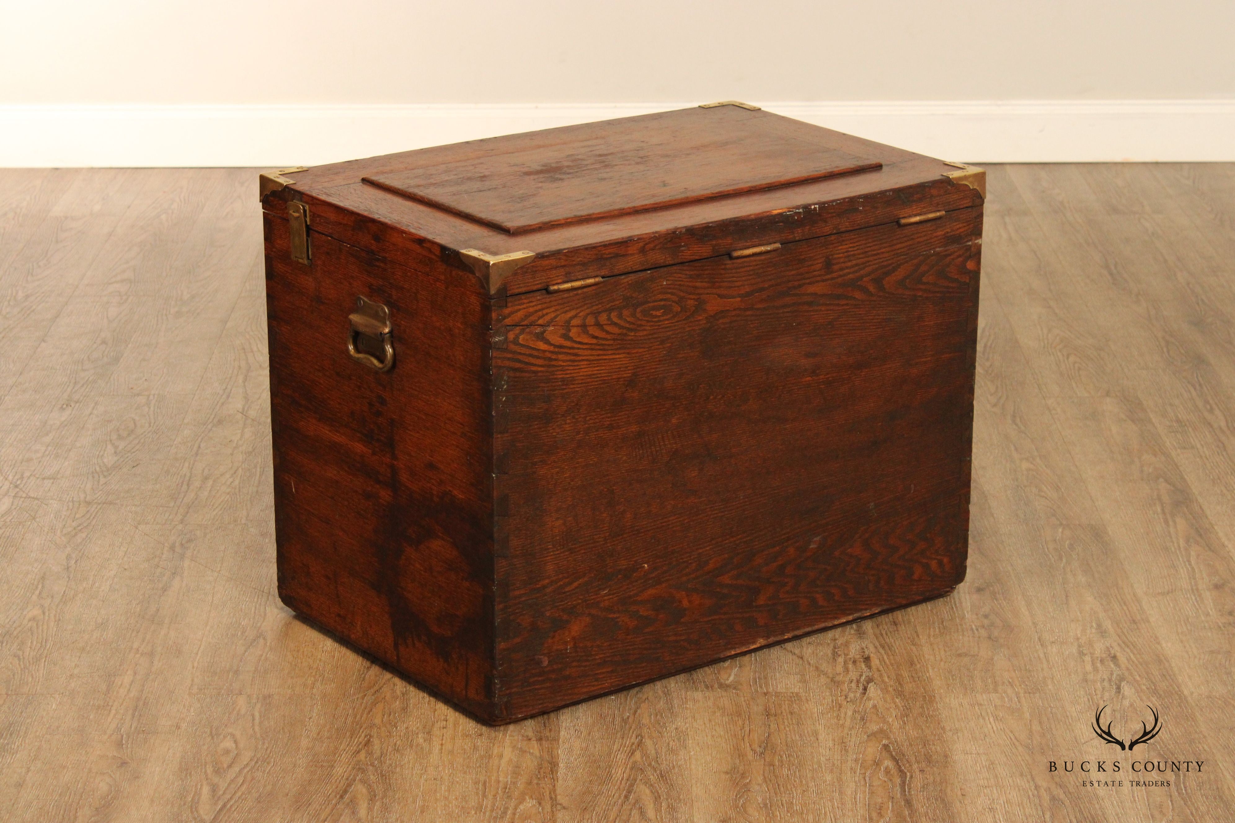 Campaign Style Antique Oak Dovetailed Chest