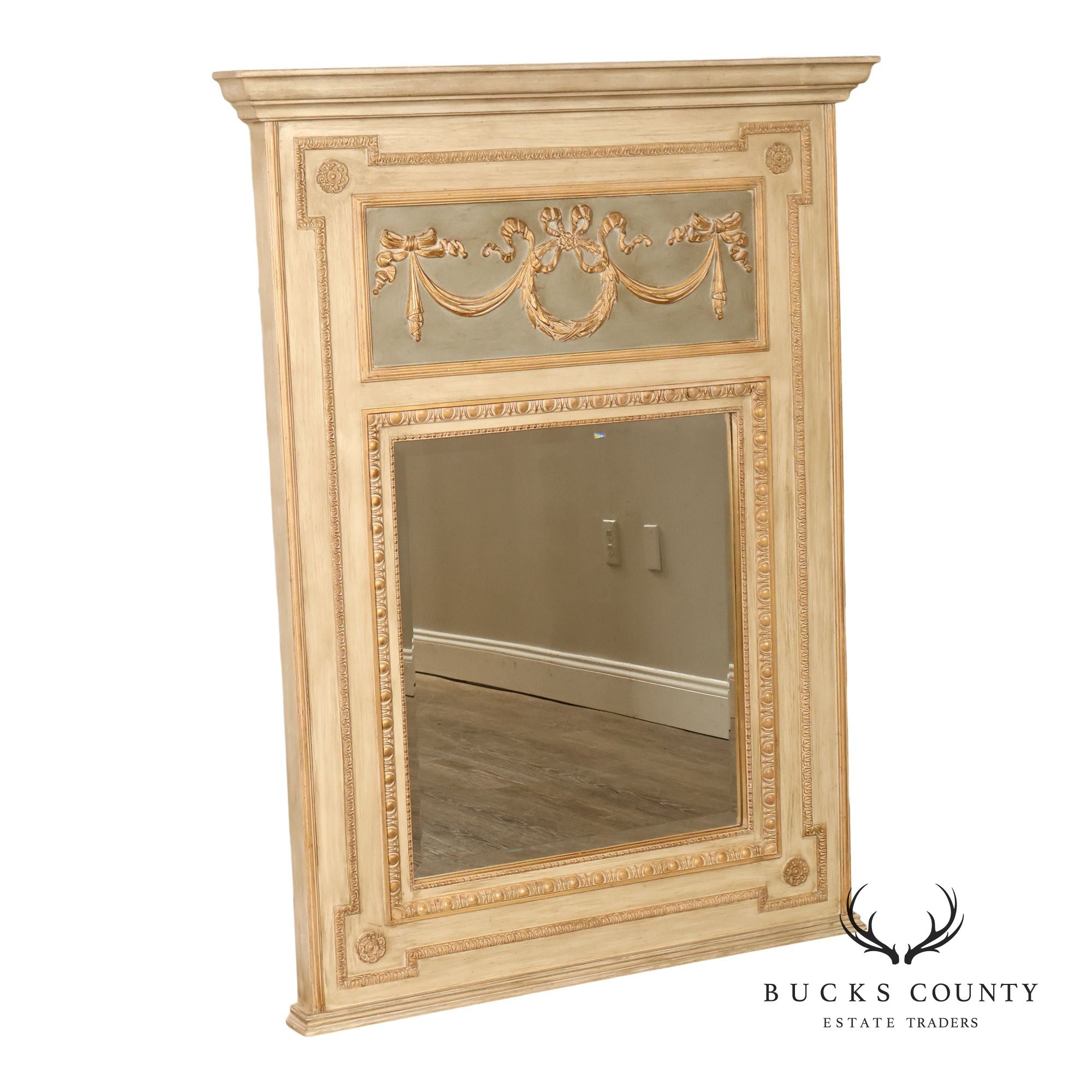 French Neoclassical Style Distress Painted Trumeau Mirror