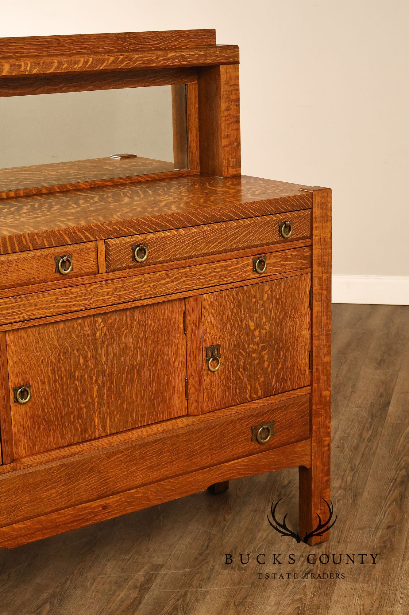 Antique Arts And Crafts Mission Oak Mirrored Sideboard Buffet