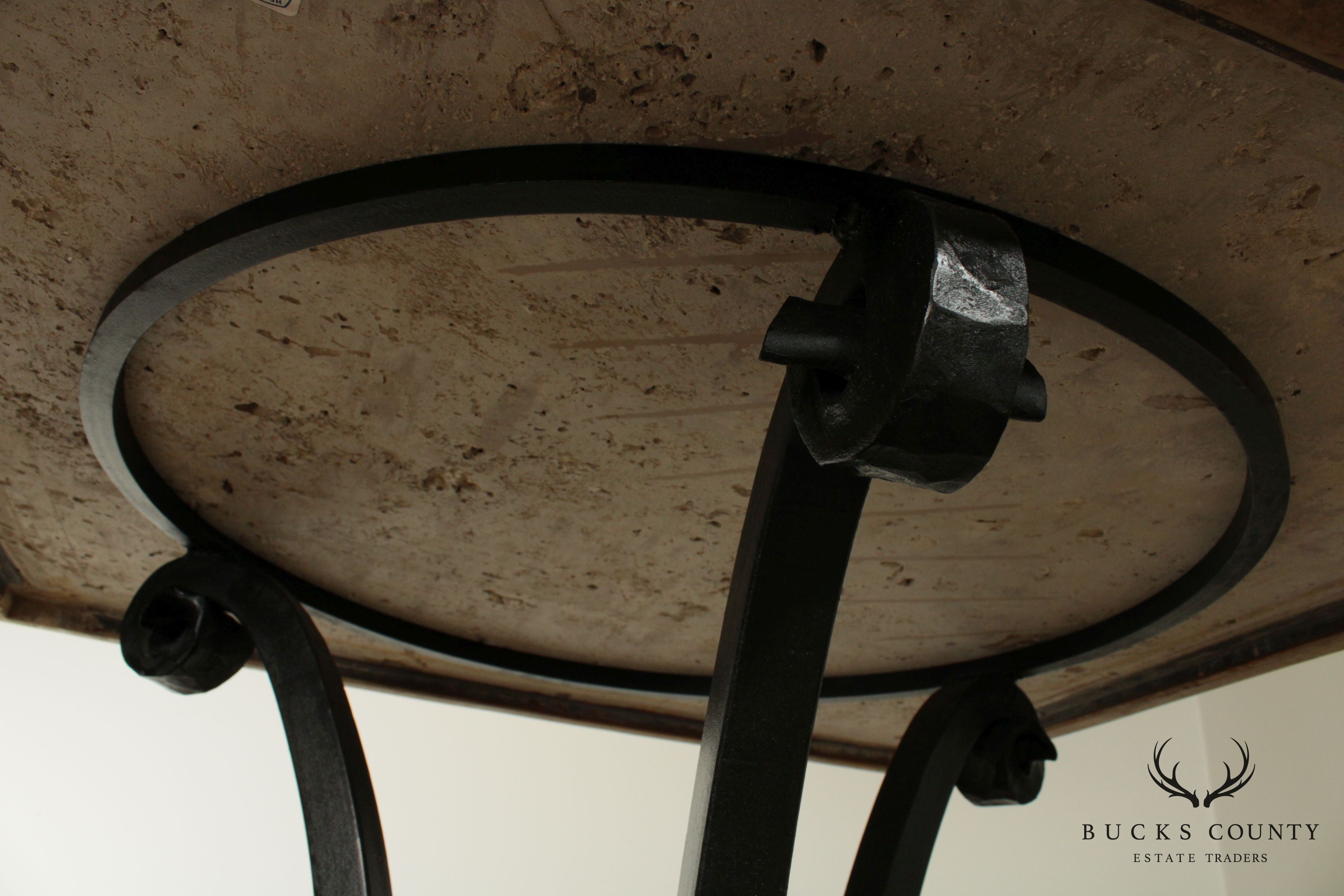 Hand Forged Iron Base 42" Pub Table Square Travertine Top