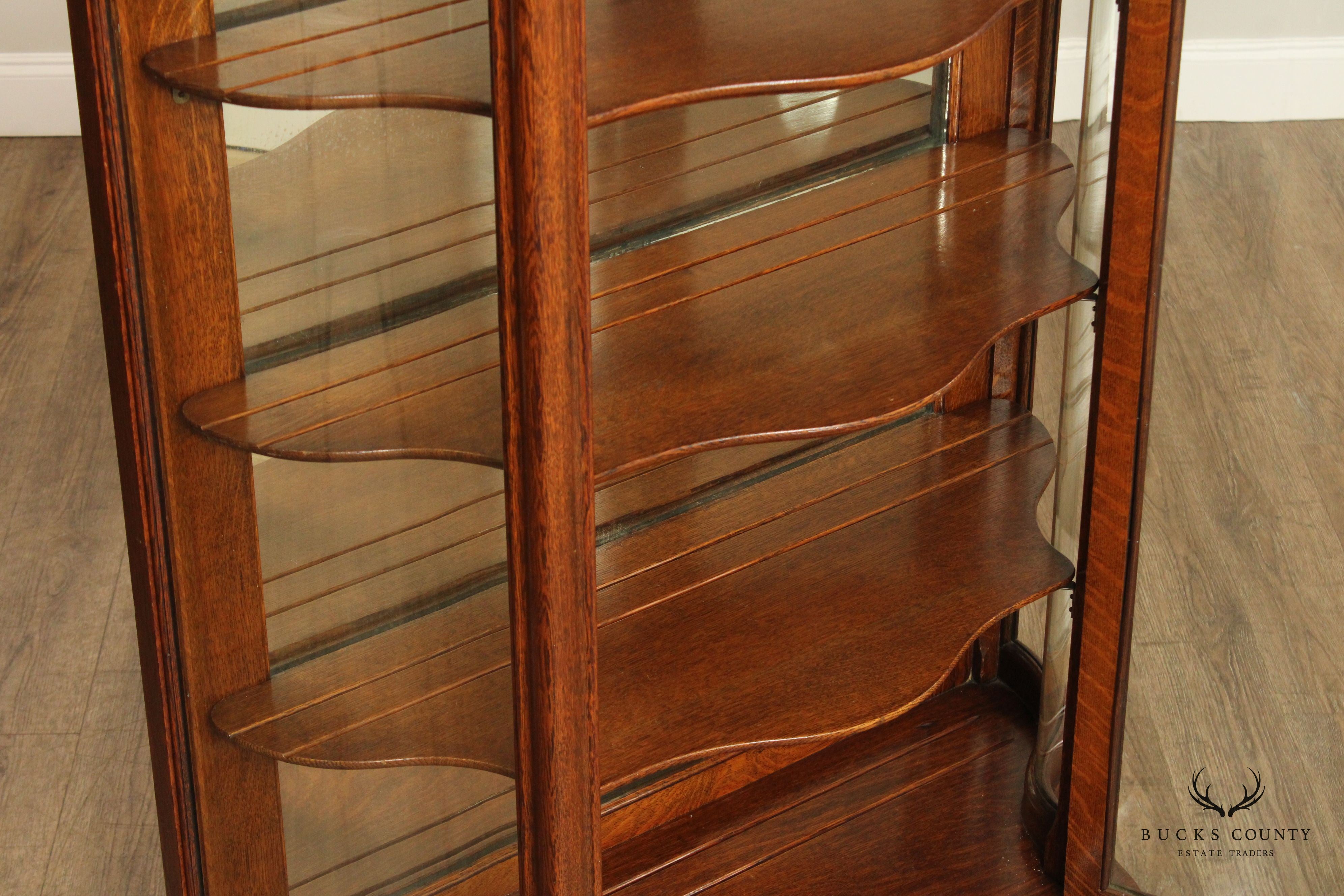 Antique Victorian Oak Curved Glass China Display Cabinet