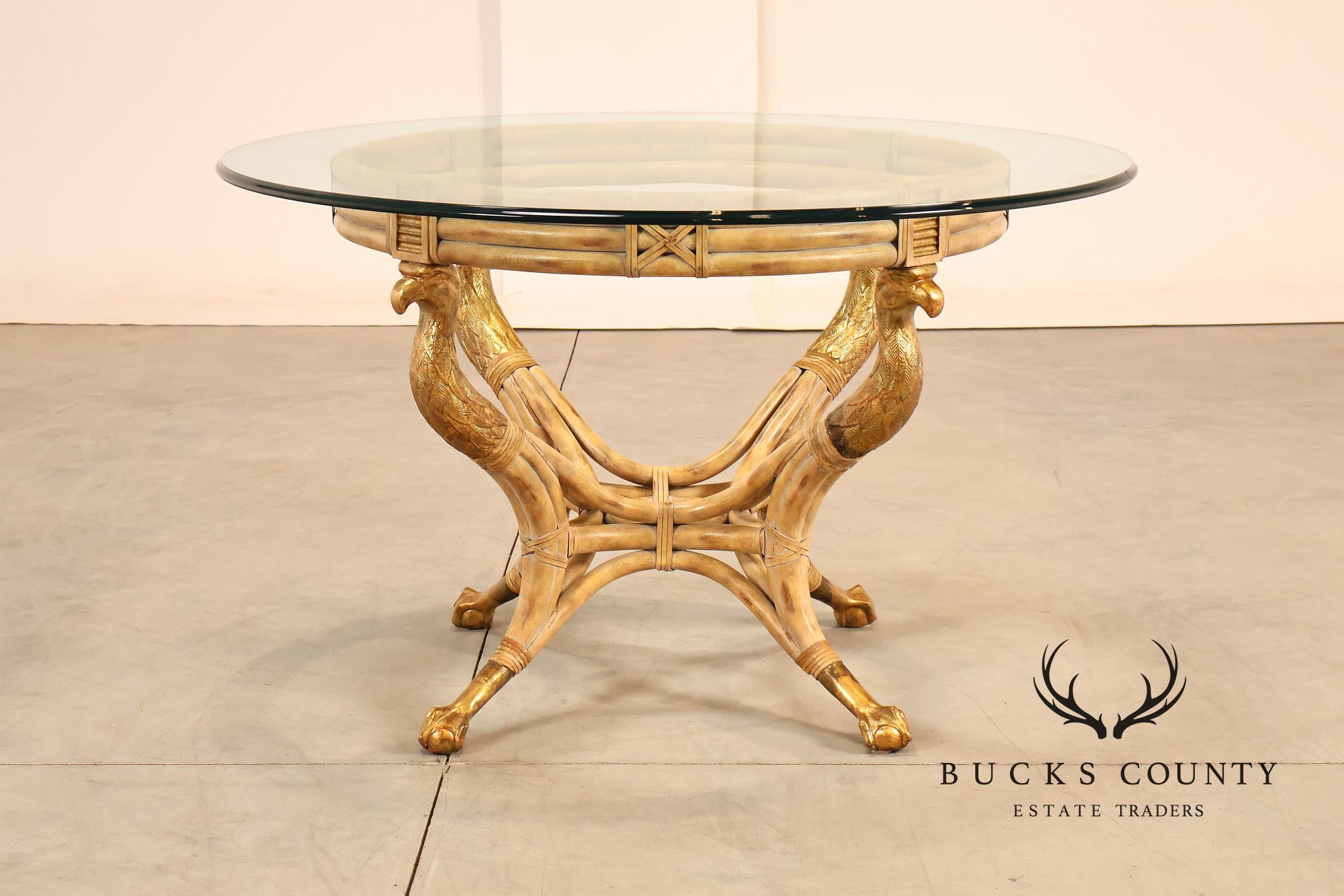 Maitland Smith 48" Round Glass Top Figural Dining Table