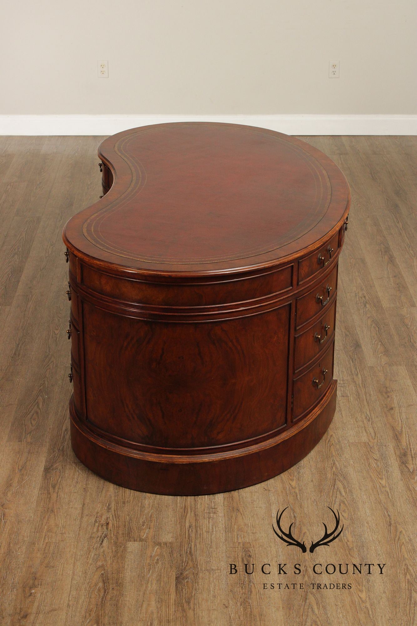 Regency Style Leather Top Walnut Kidney Executive Desk