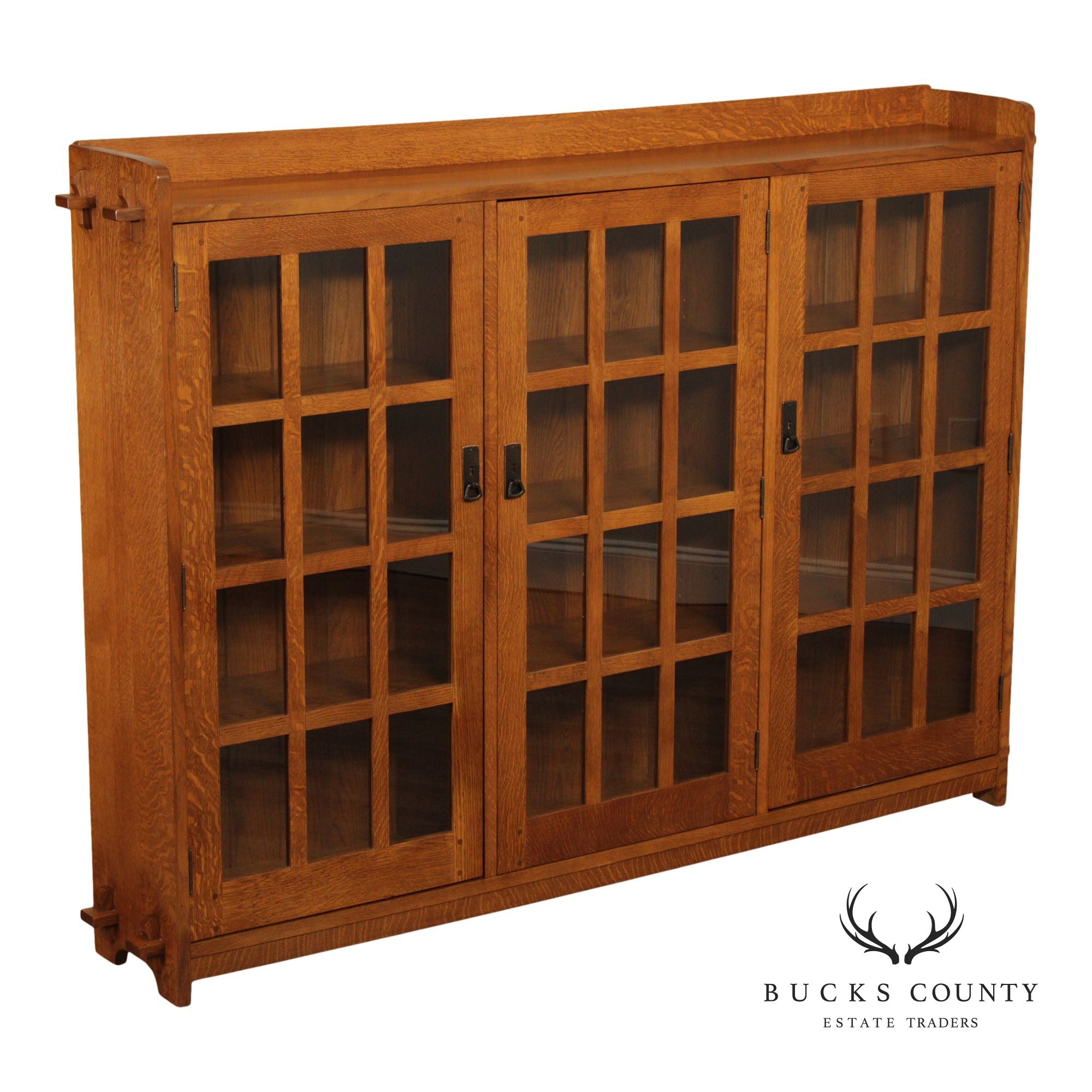 Stickley Mission Collection Oak Triple Bookcase with Glass Doors