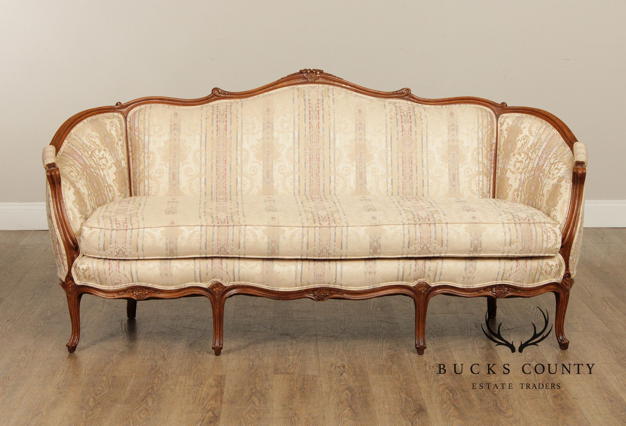 French Louis XV Style Carved Frame Sofa