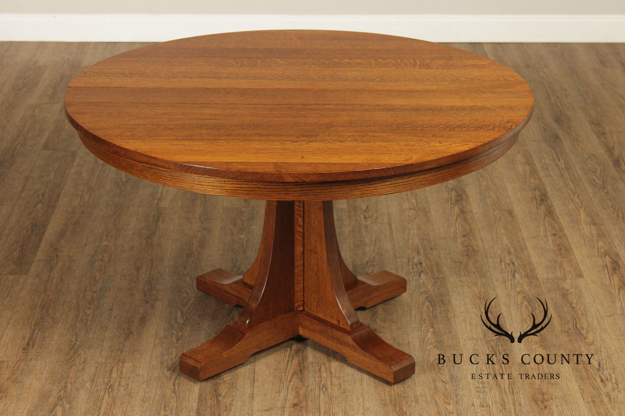 Stickley Mission Collection Round Oak Expandable Dining Table