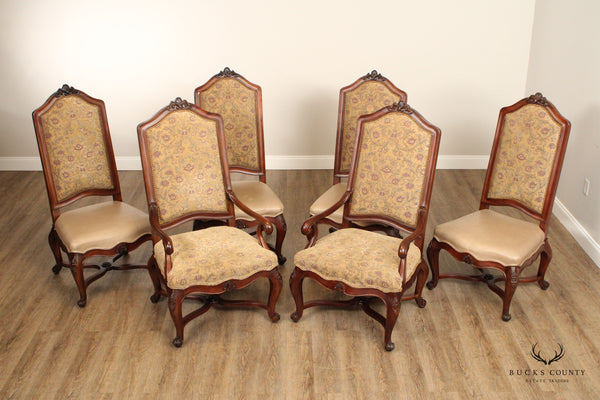 Henredon French Louis XV Style Set of Six Carved Frame Upholstered Dining Chairs
