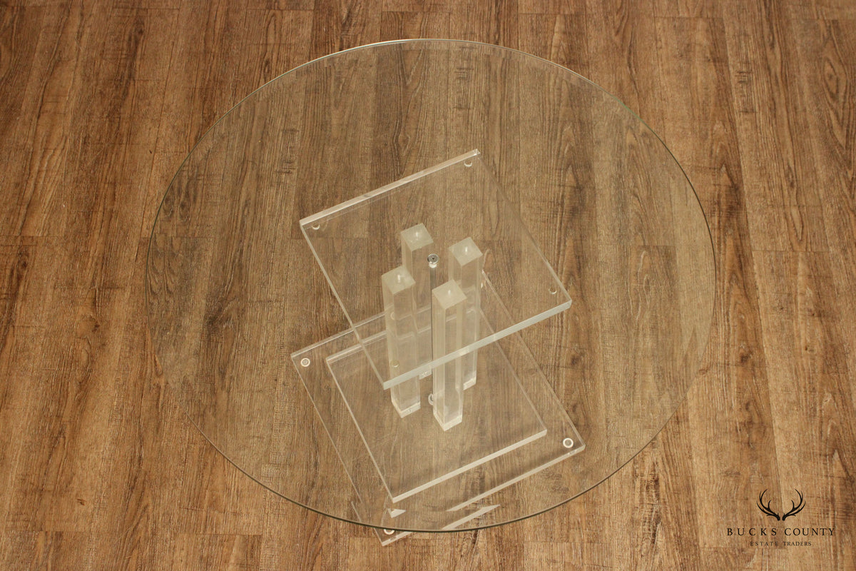 Postmodern Round Lucite Pedestal Center Table