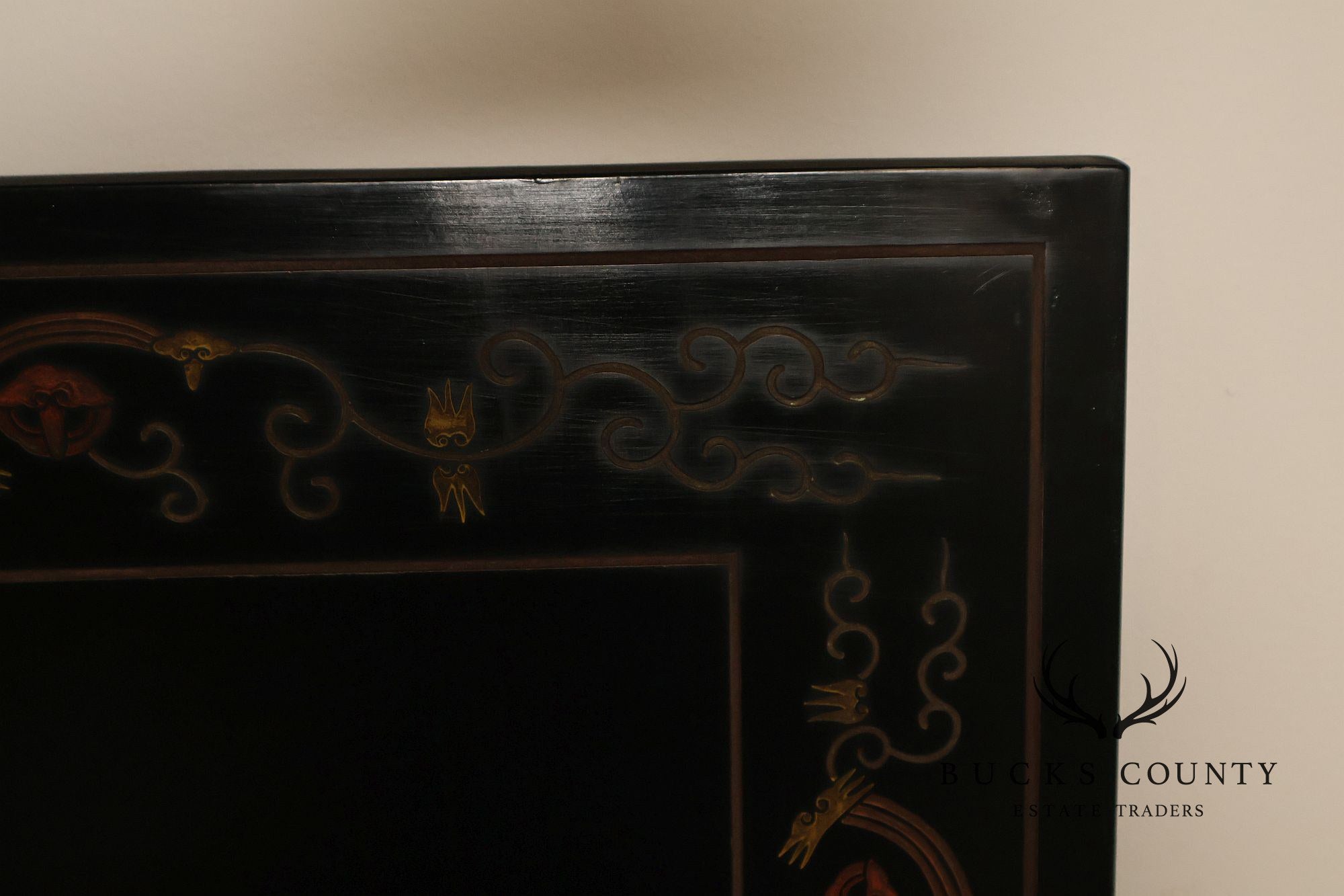 Asian Style Black Vintage Lacquer Six Panel Folding Screen