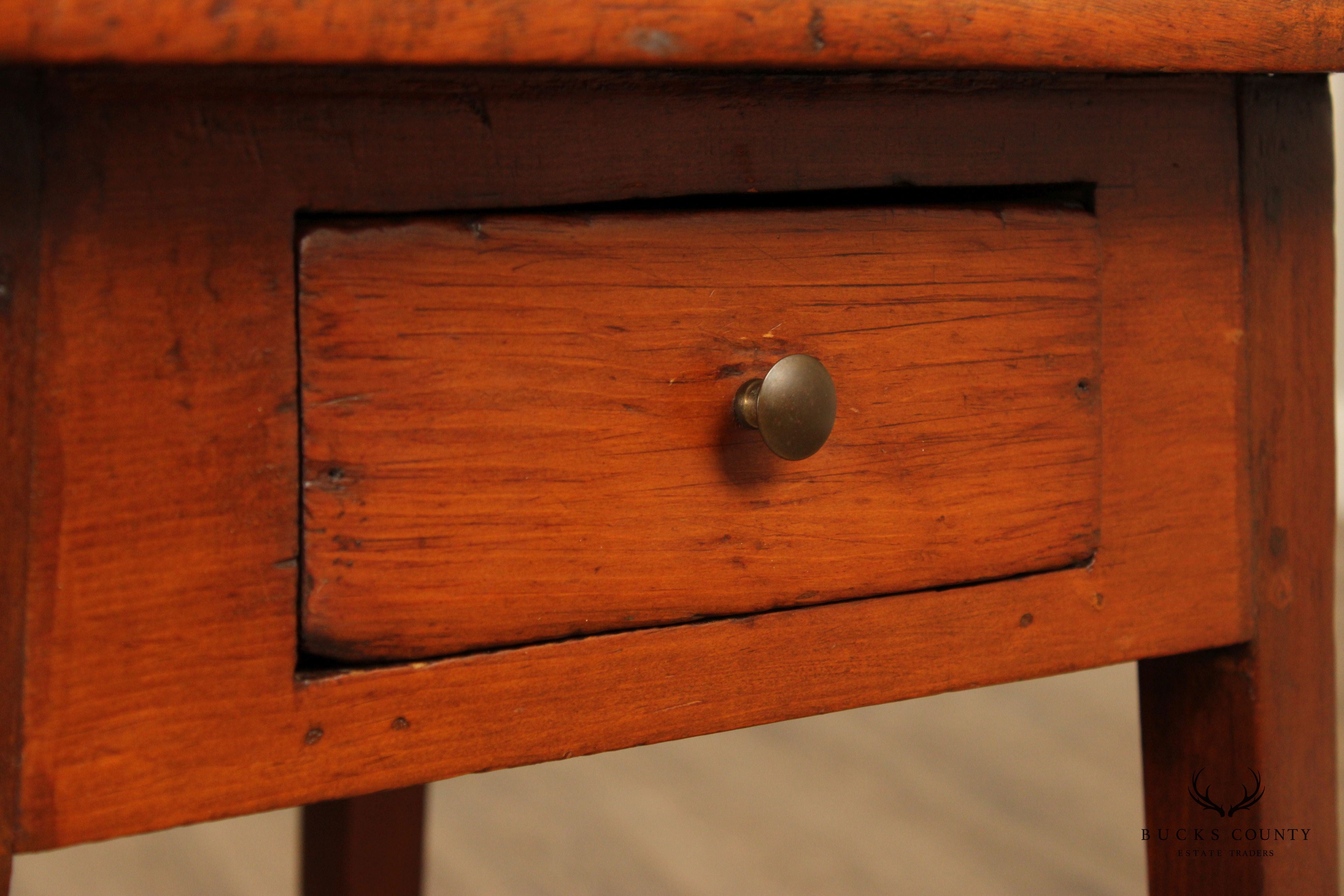 Antique Federal Softwood Single Drawer Splayed Leg Work Table Nightstand