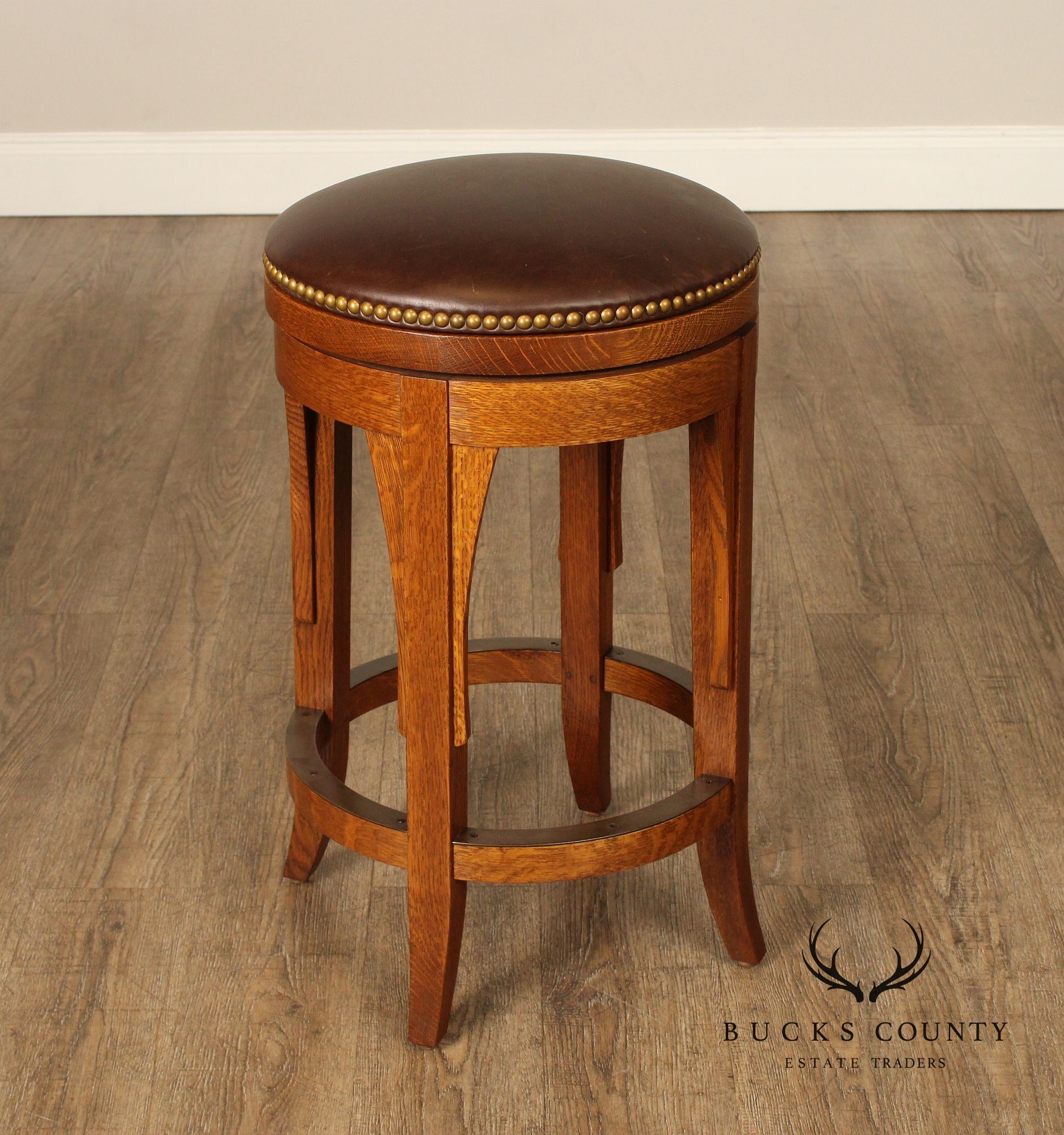 Stickley Mission Collection Oak and Leather Swivel Stool