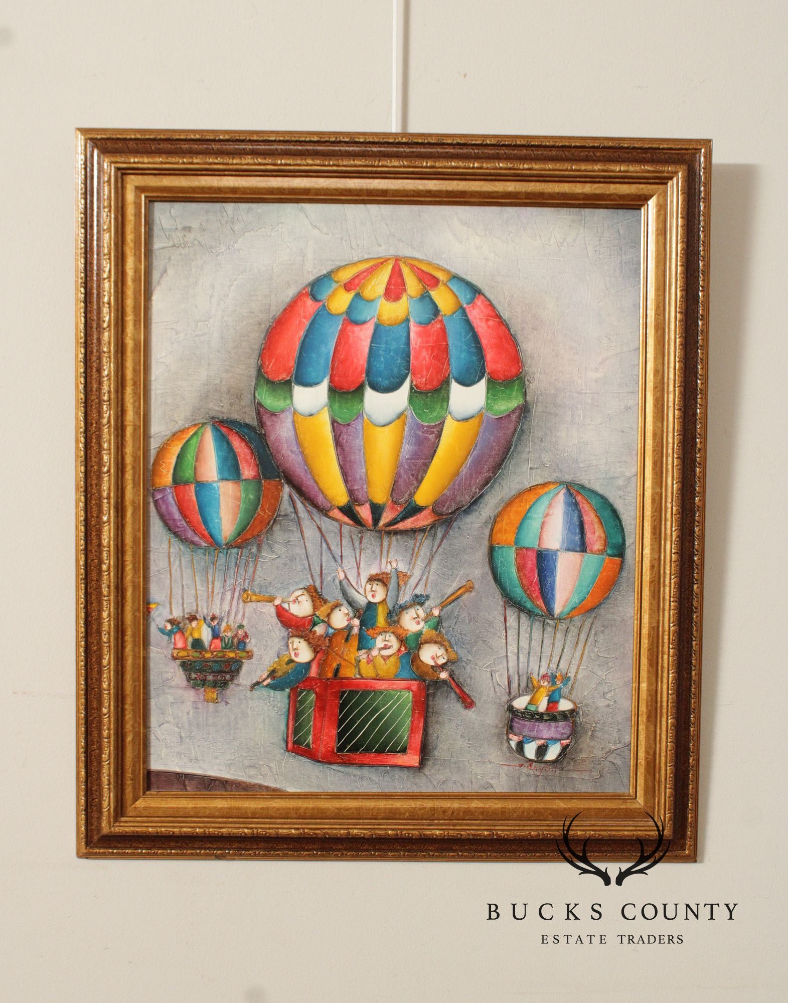 J. Roy Baz Framed Oil Painting, Hot Air Balloons