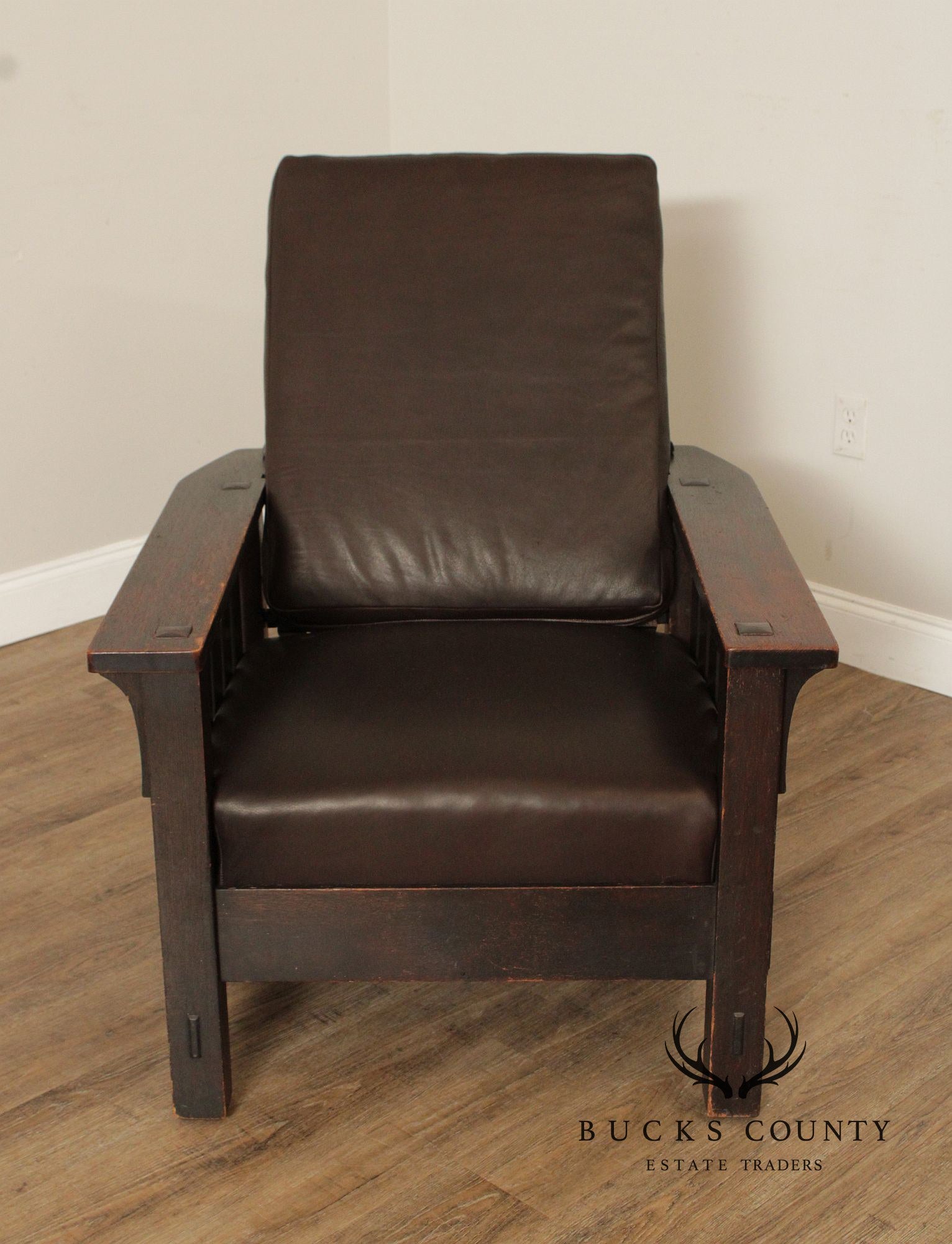 L & JG Stickley Antique Mission Oak and Leather Morris Chair