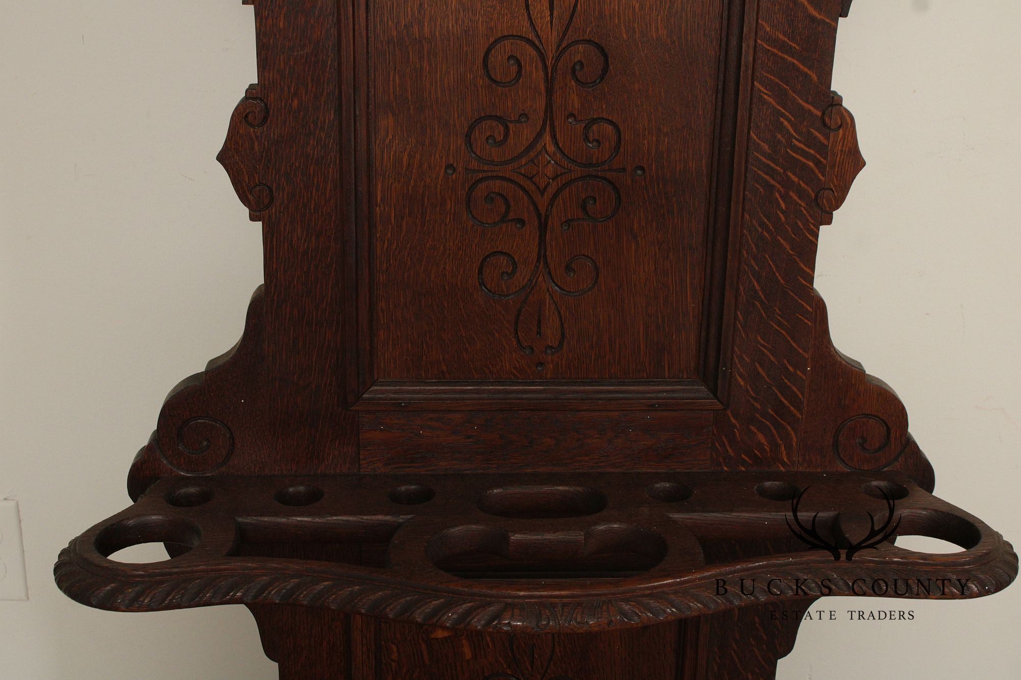 Antique Victorian Carved Oak Hall Tree With Mirror