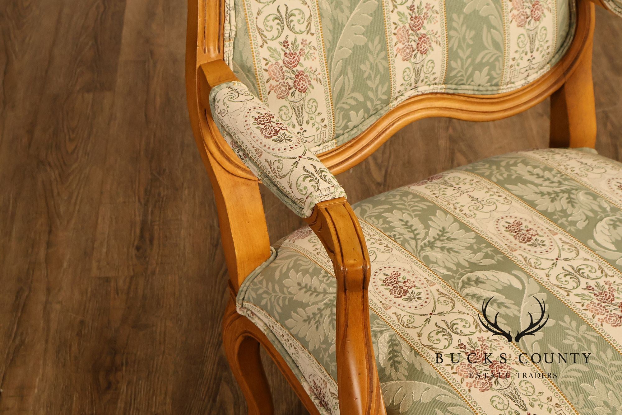 Ethan Allen French Louis XV Style Pair Of Upholstered Armchairs