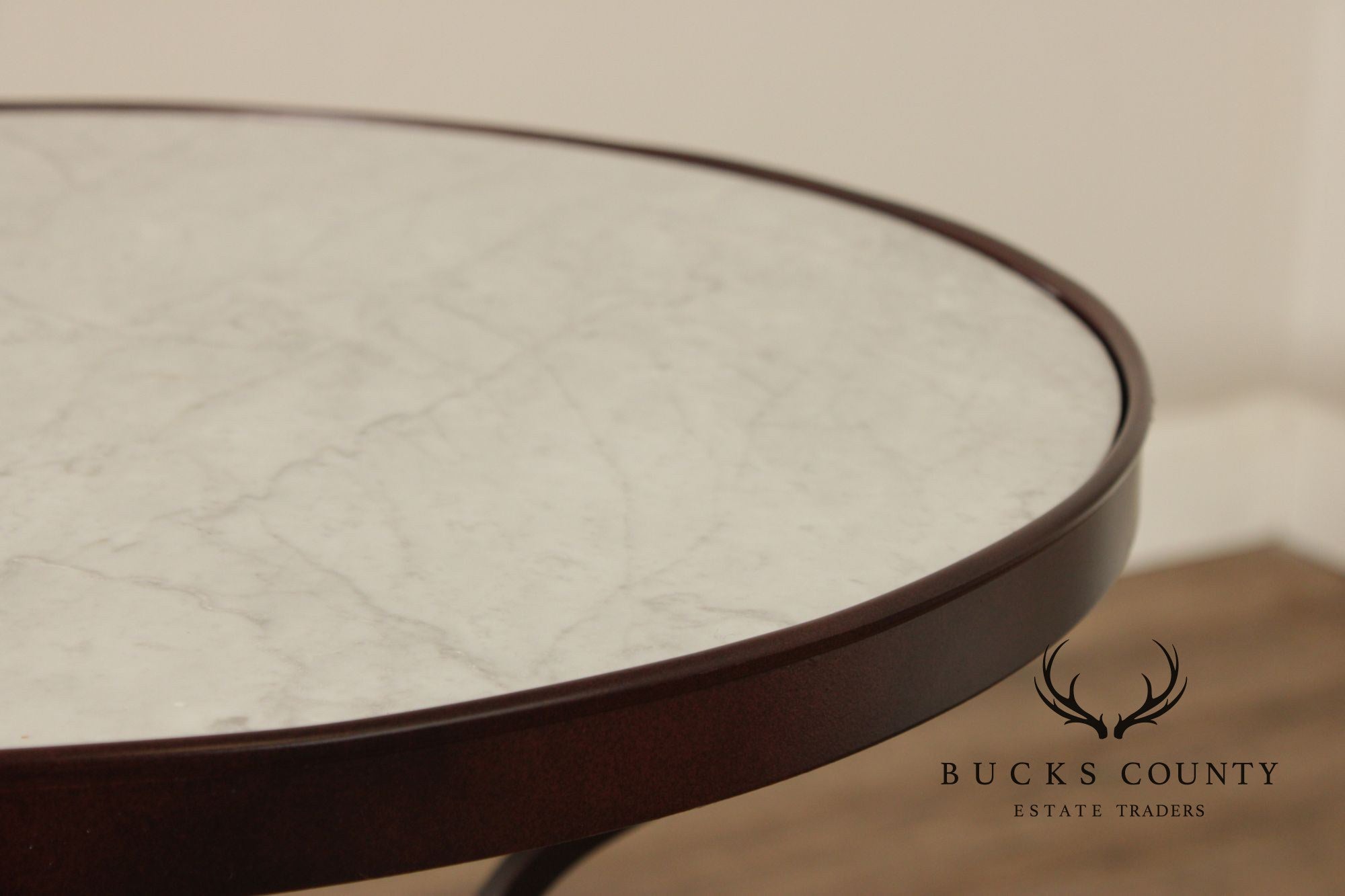 Vintage Wrought Iron and Round Marble Top Side Table