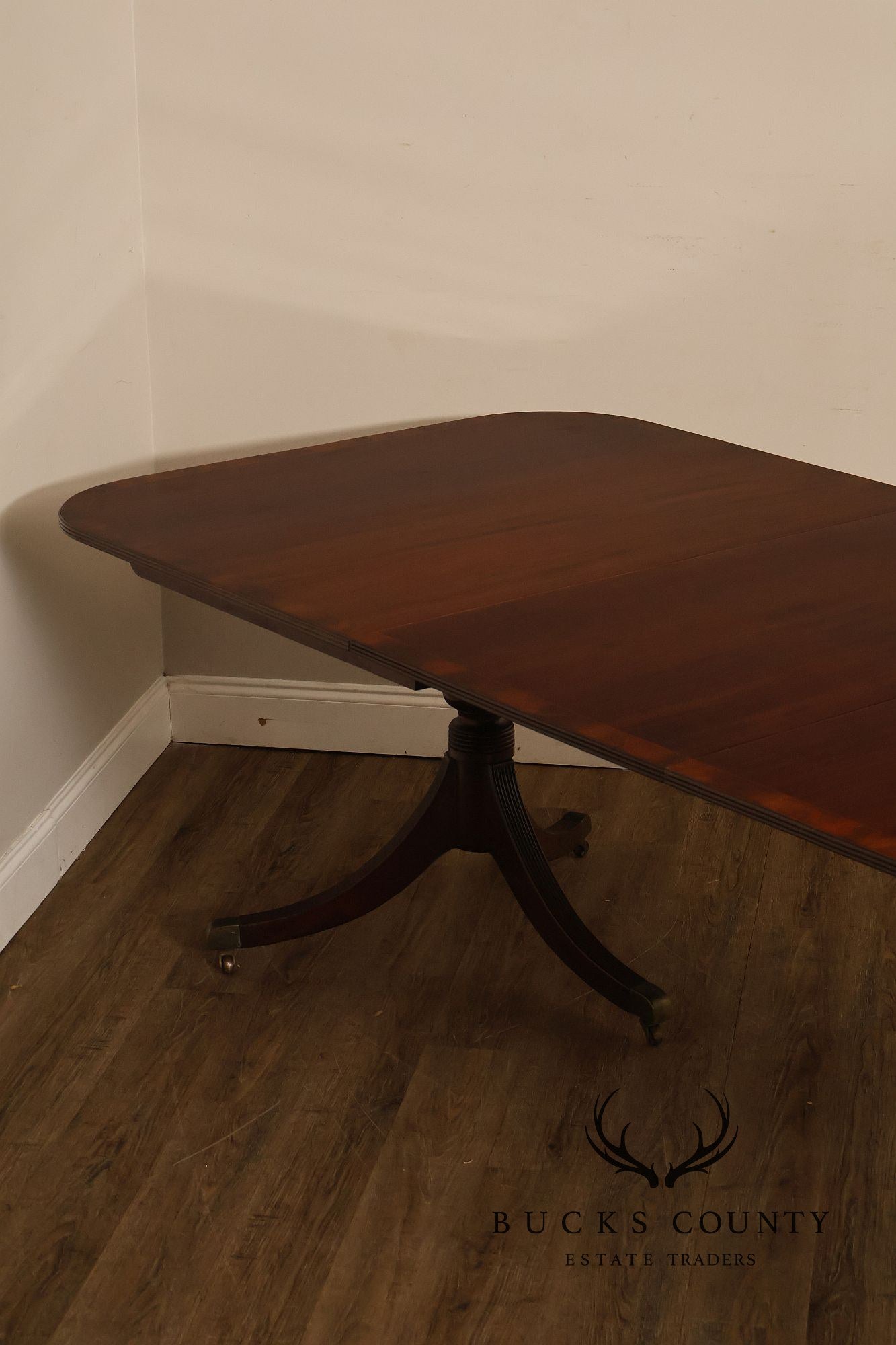 Regency Style Banded Mahogany Double Pedestal Dining Table With 2 Leaves