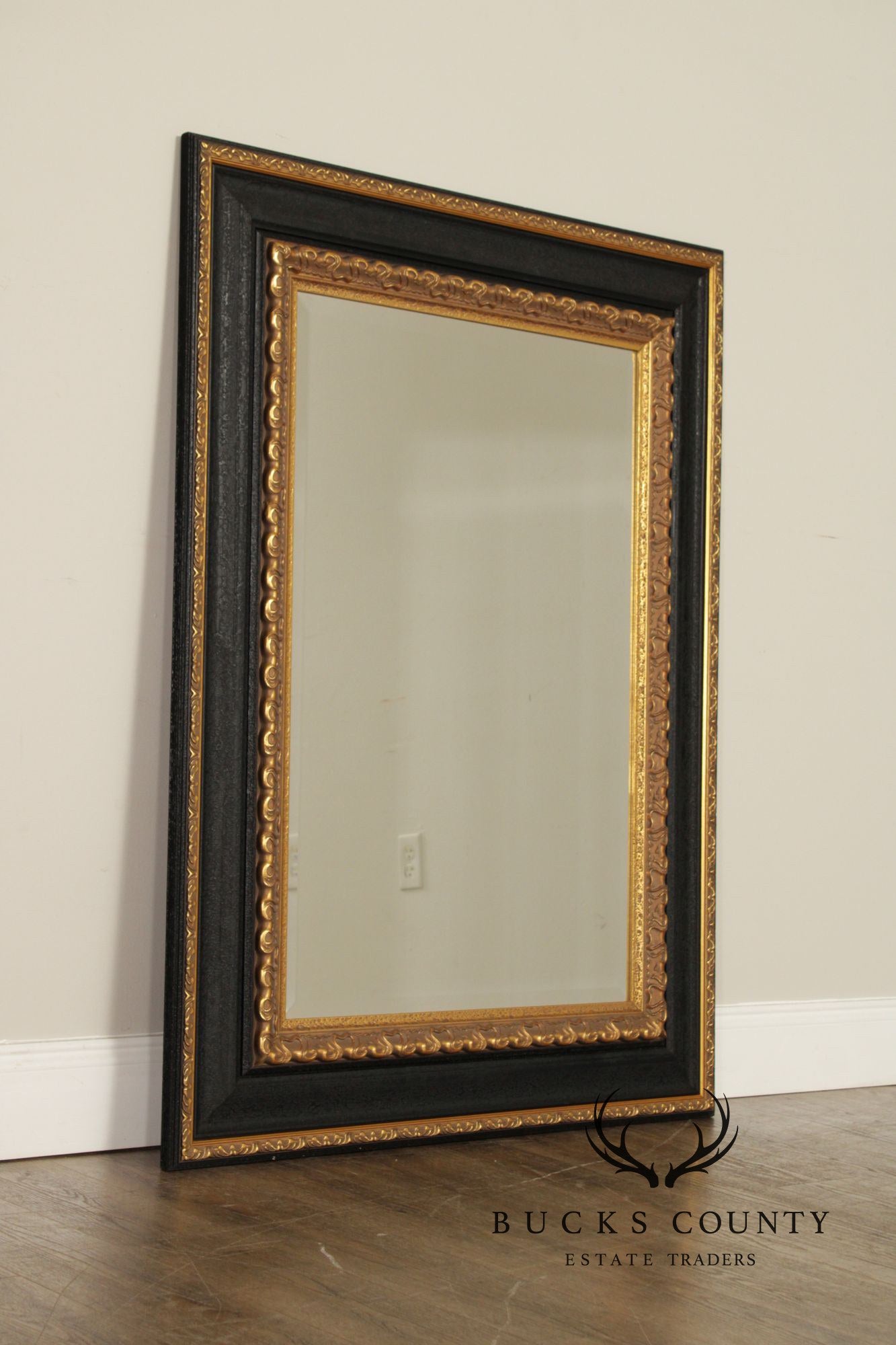 Vintage Ebonized and Partial Gilt Wall Mirror