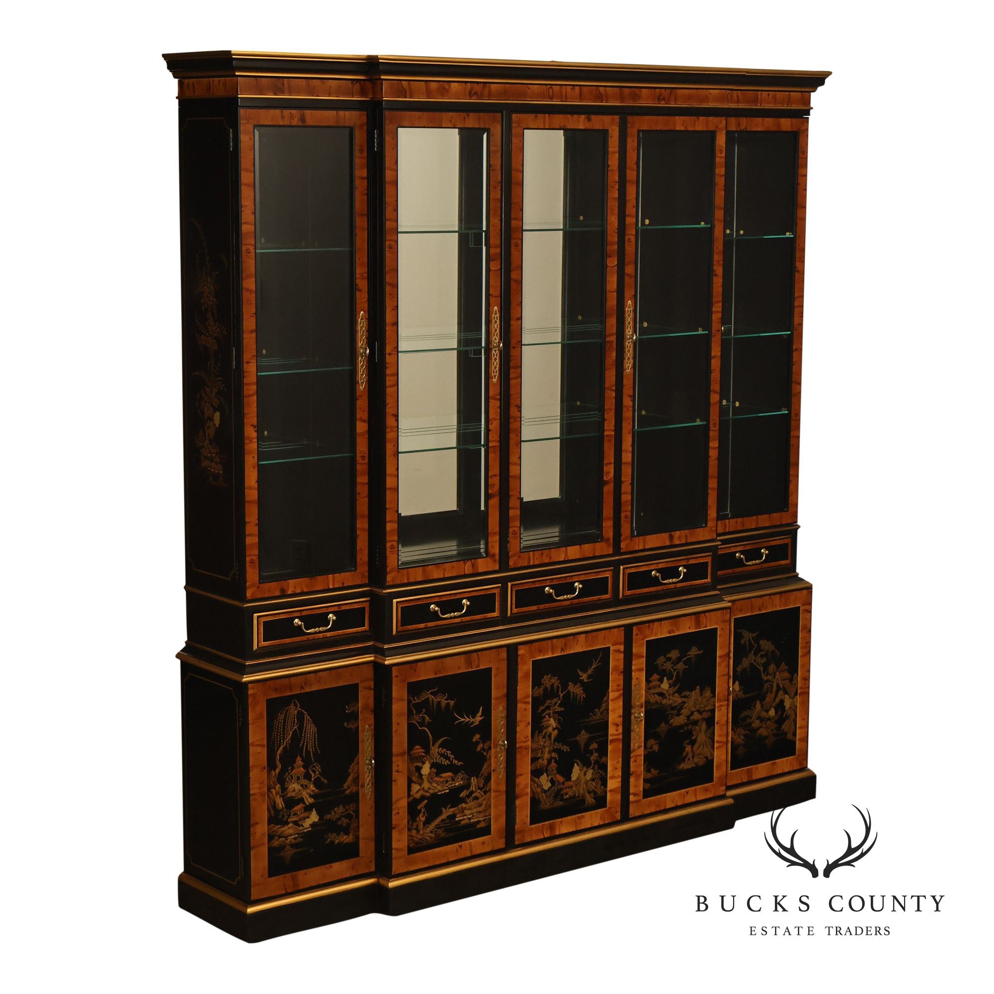 Drexel Asian Style Chinoiserie Display Cabinet Breakfront