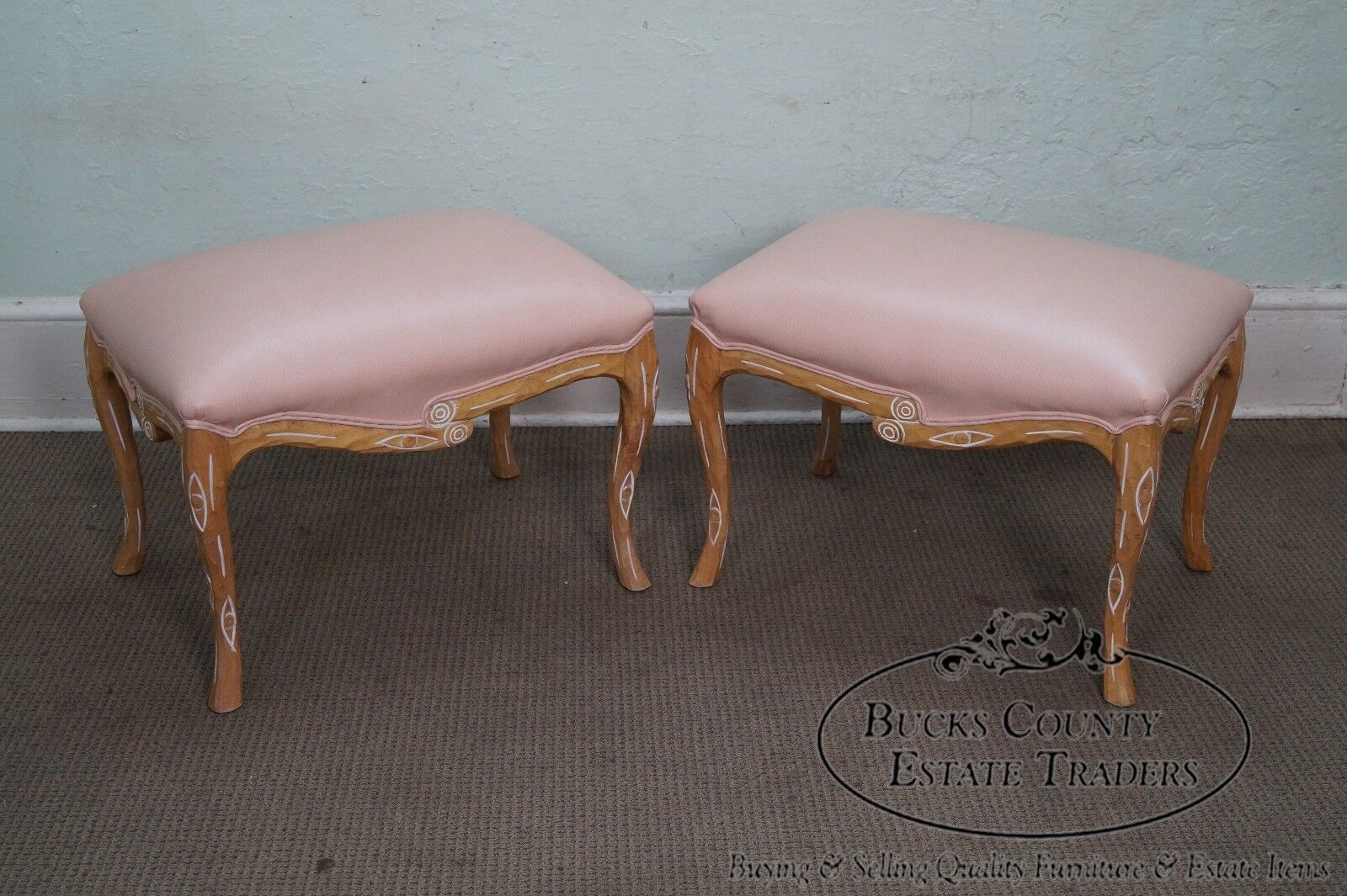 Unusual Pair of Faux Branch Leather Ottomans Benches