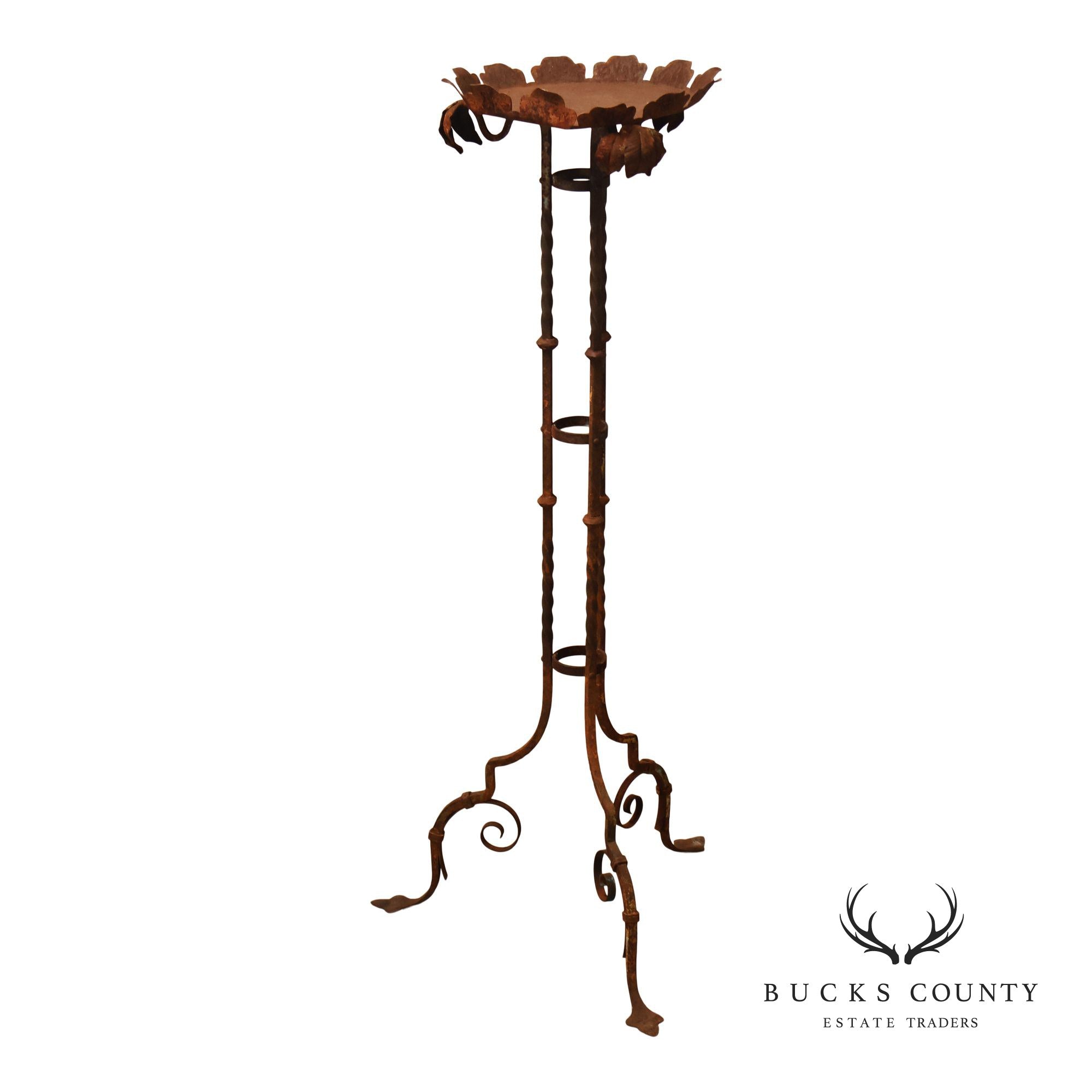 Vintage Wrought Iron Garden Pedestal Plant Stand