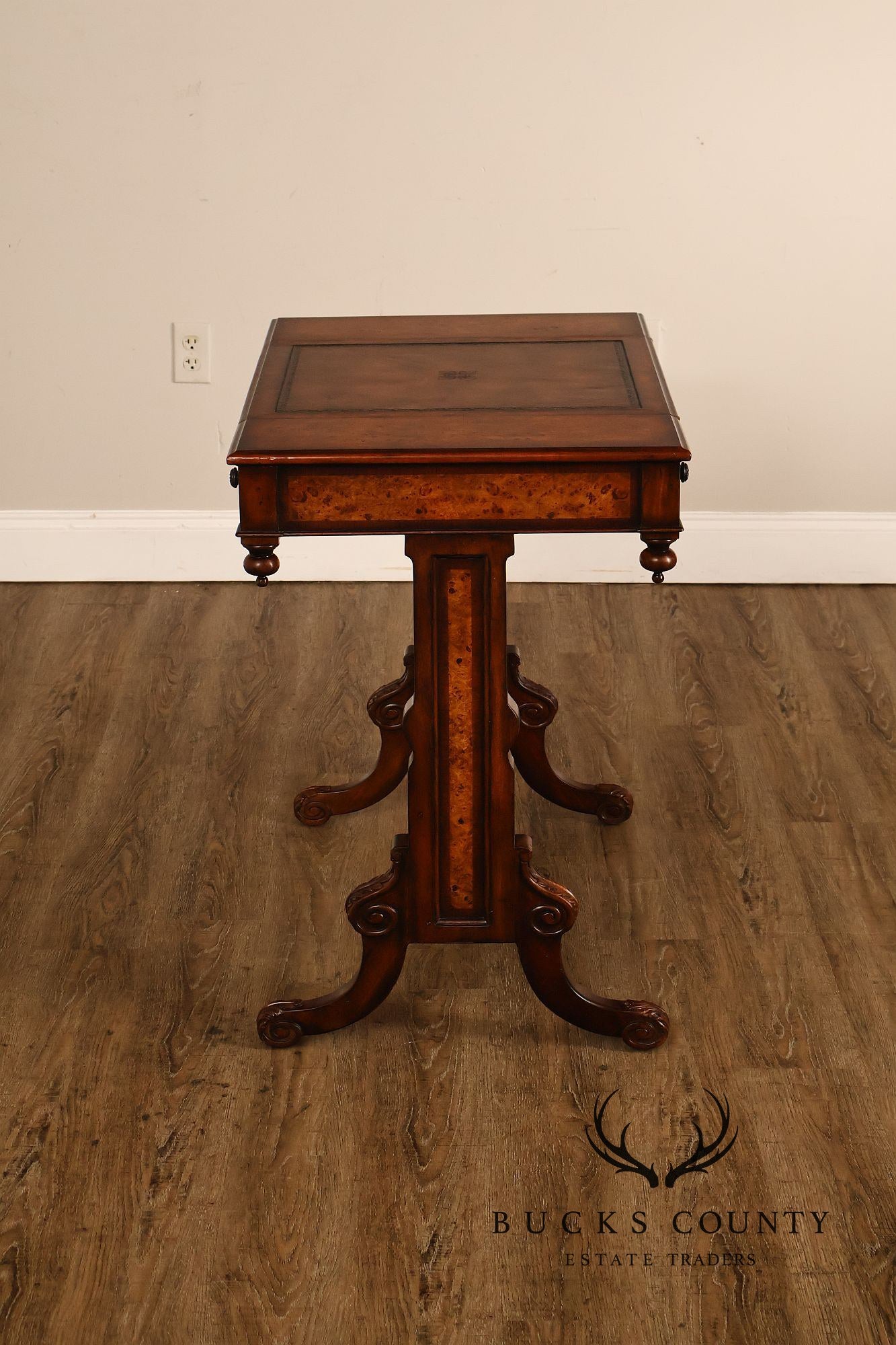 Theodore Alexander Mahogany Burl Wood Game Table