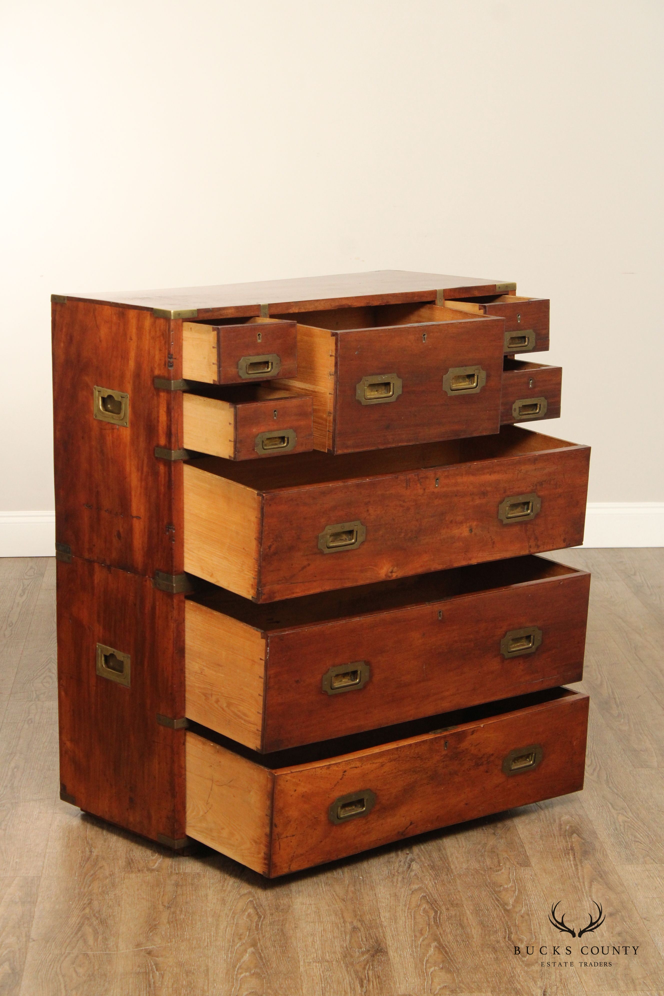 Antique 19th Century  English Brass Bound Campaign Chest