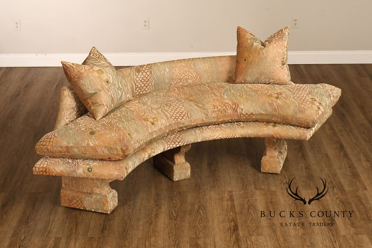 Saladino Furniture Curved Upholstered Geometric Velour Bench With Pair Of Pillows