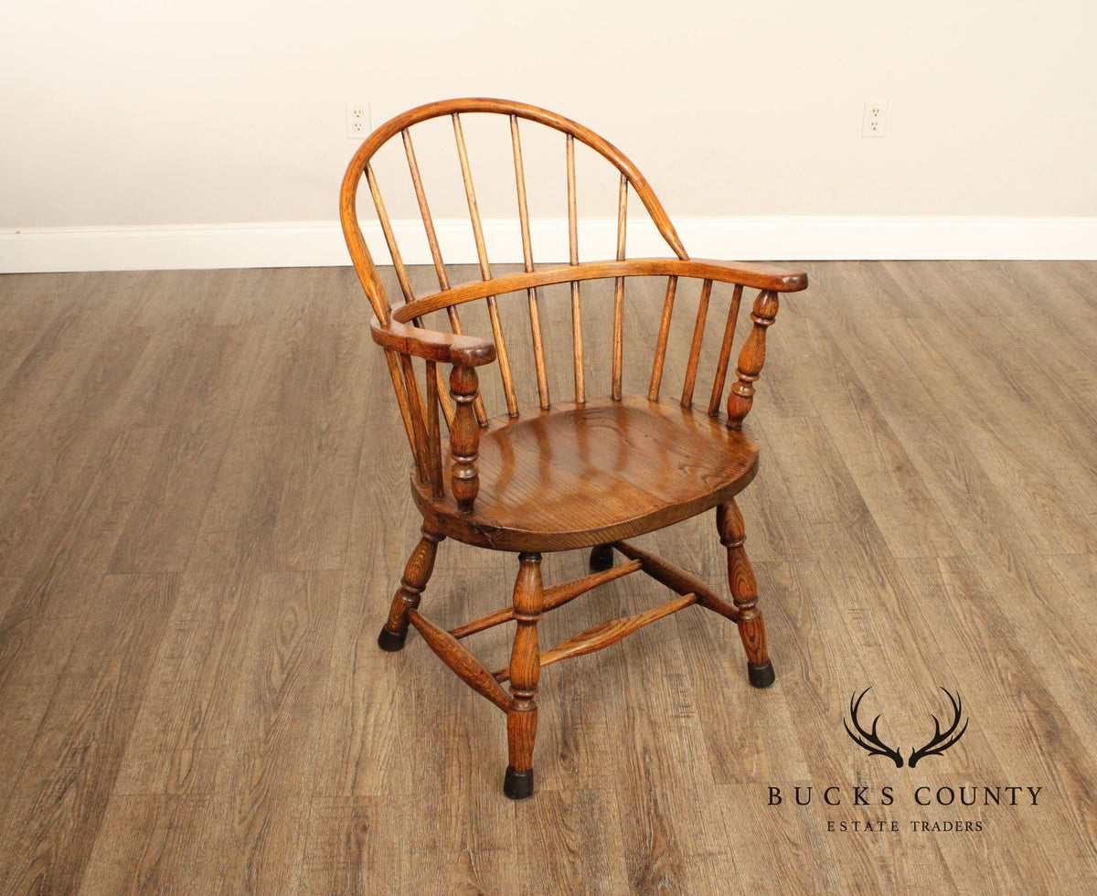 Antique Windsor Bow Back Set Of 4 Oak Dining Armchairs