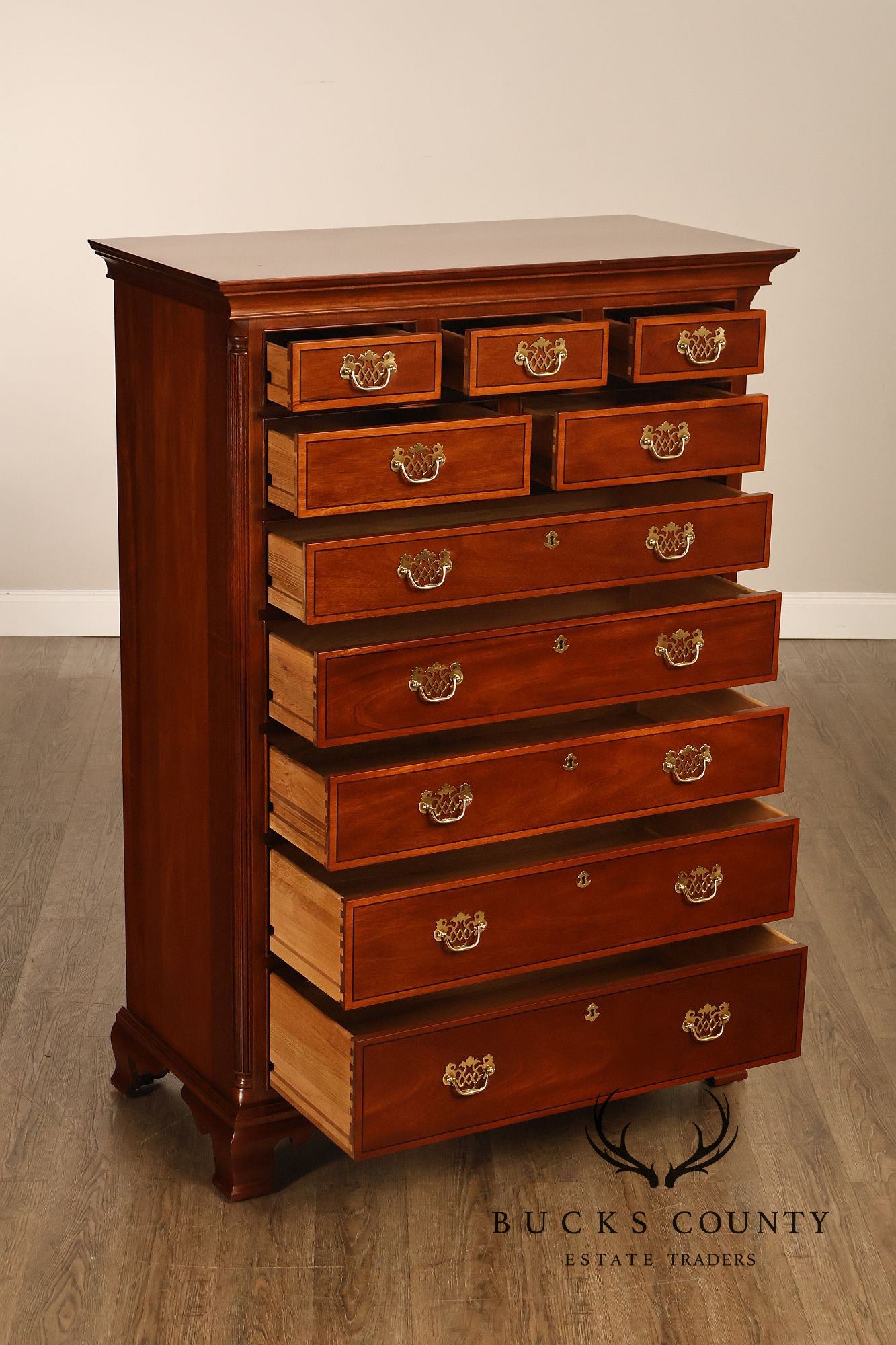 Stickley Georgian Style Banded Mahogany Tall Chest