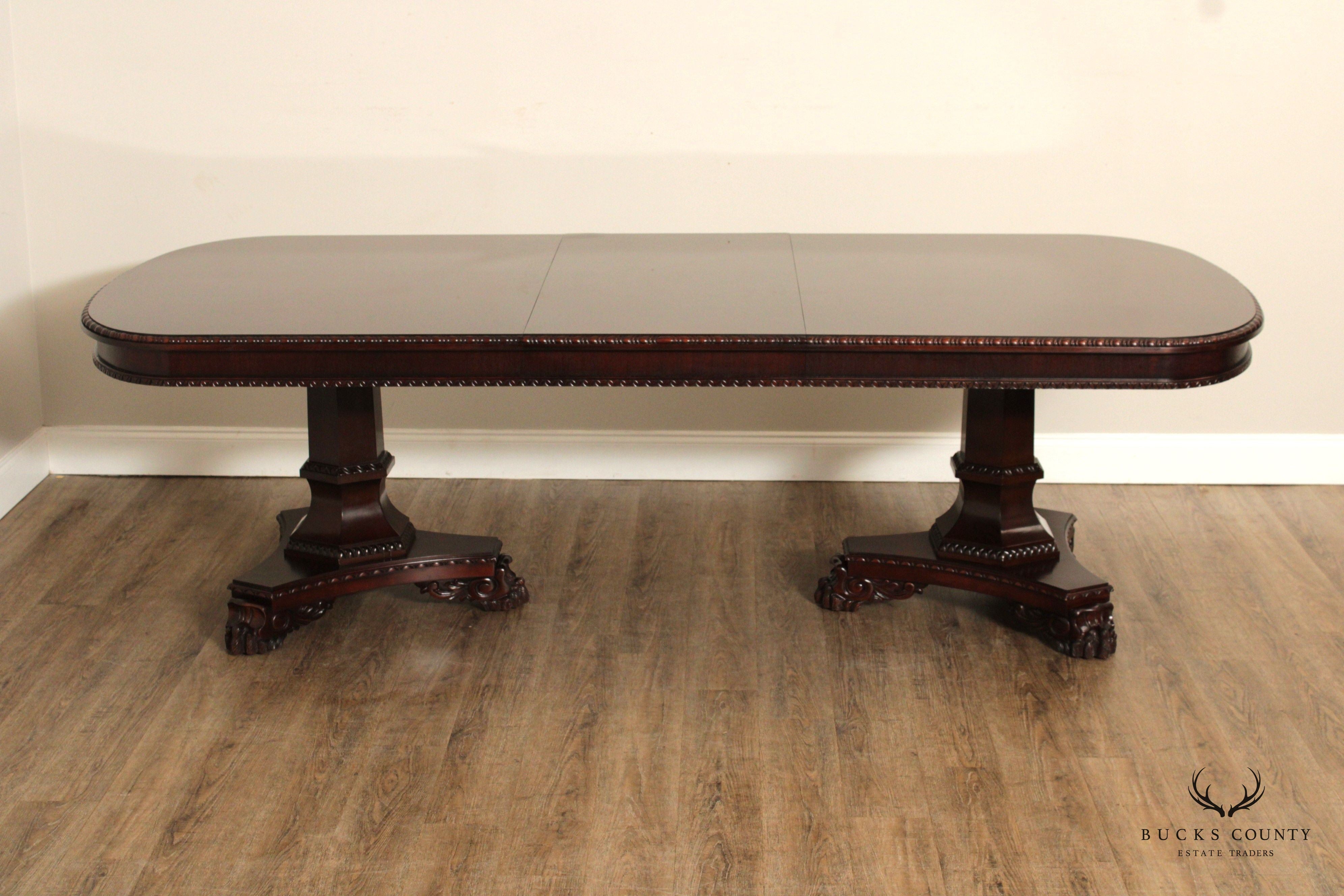 Empire Style Mahogany Double Pedestal Expandable Dining Table