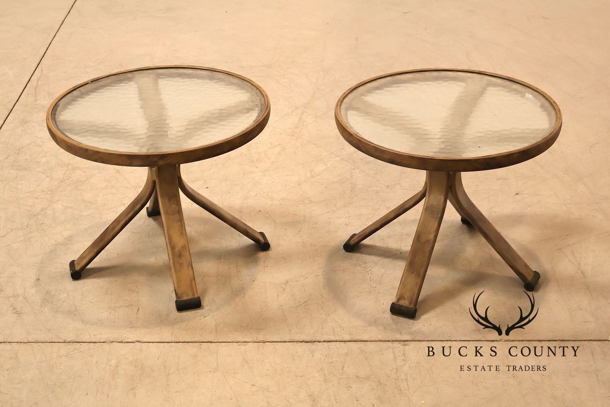 Brown Jordan Pair of Outdoor Round Glass Top Side Tables
