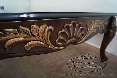 Quality Solid Mahogany French Style Carved & Gilded Glass Top Coffee Table