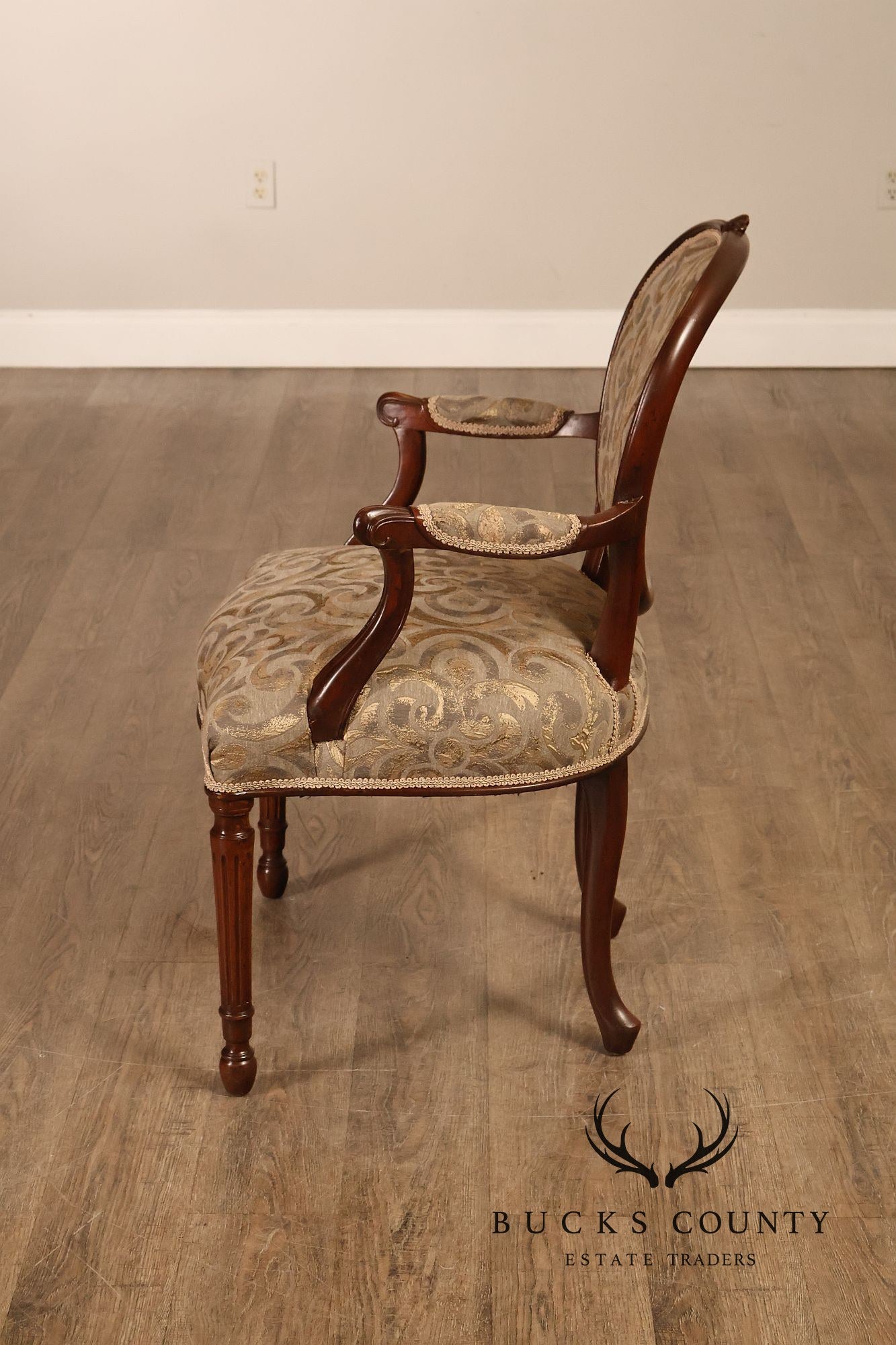 Hepplewhite Inspired Set Of Eight Mahogany Carved Oval Back  Dining Chairs