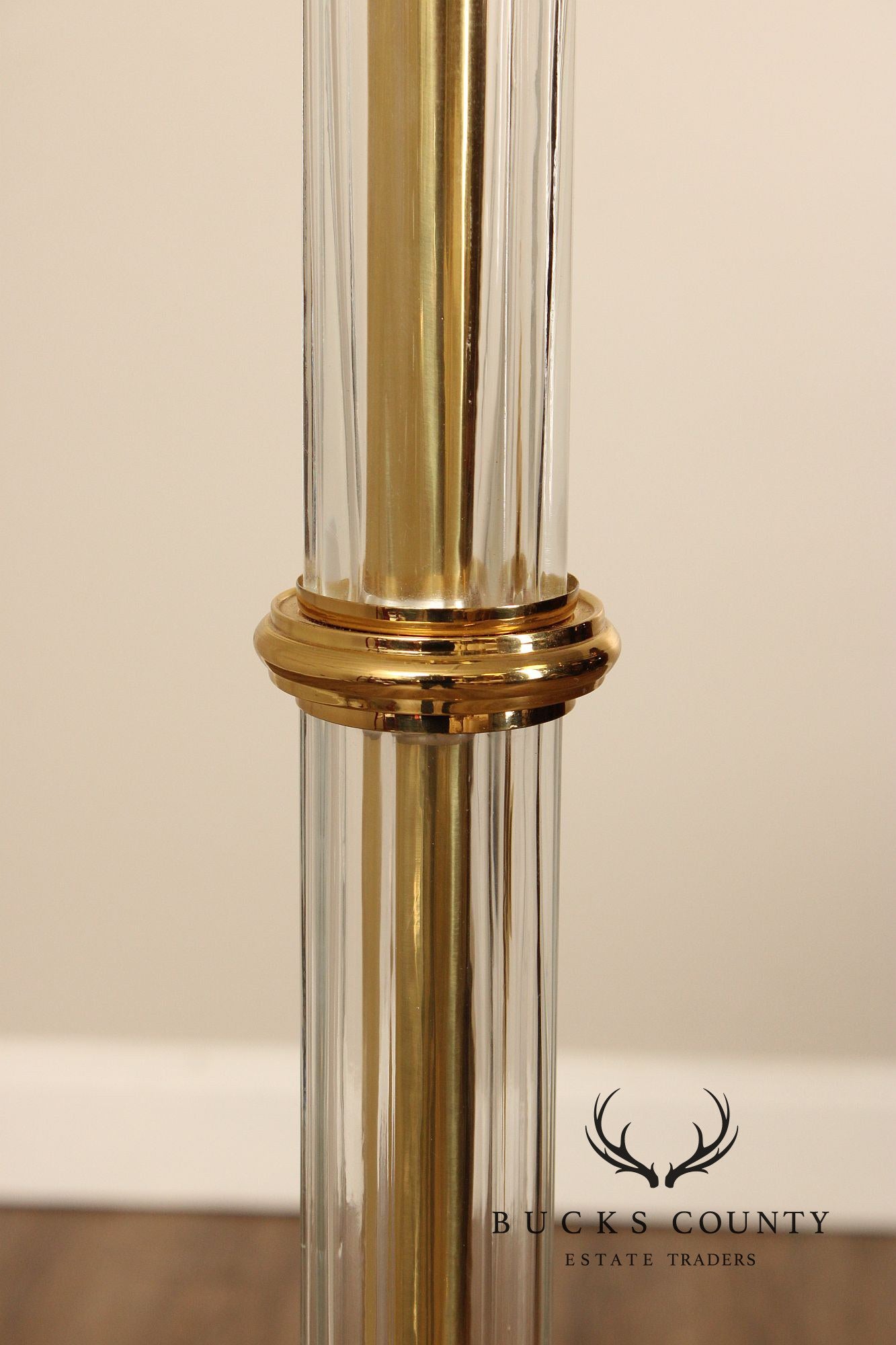 Hollywood Regency Style Pair of Glass and Brass Floor Lamps