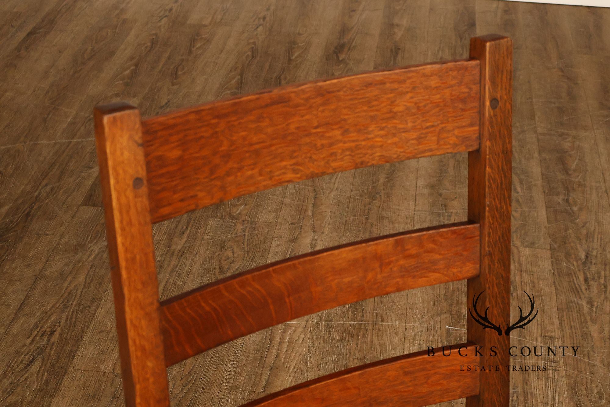 Antique L. & J. G. Stickley Set Of Four Oak Ladder Back Dining Chairs  #800