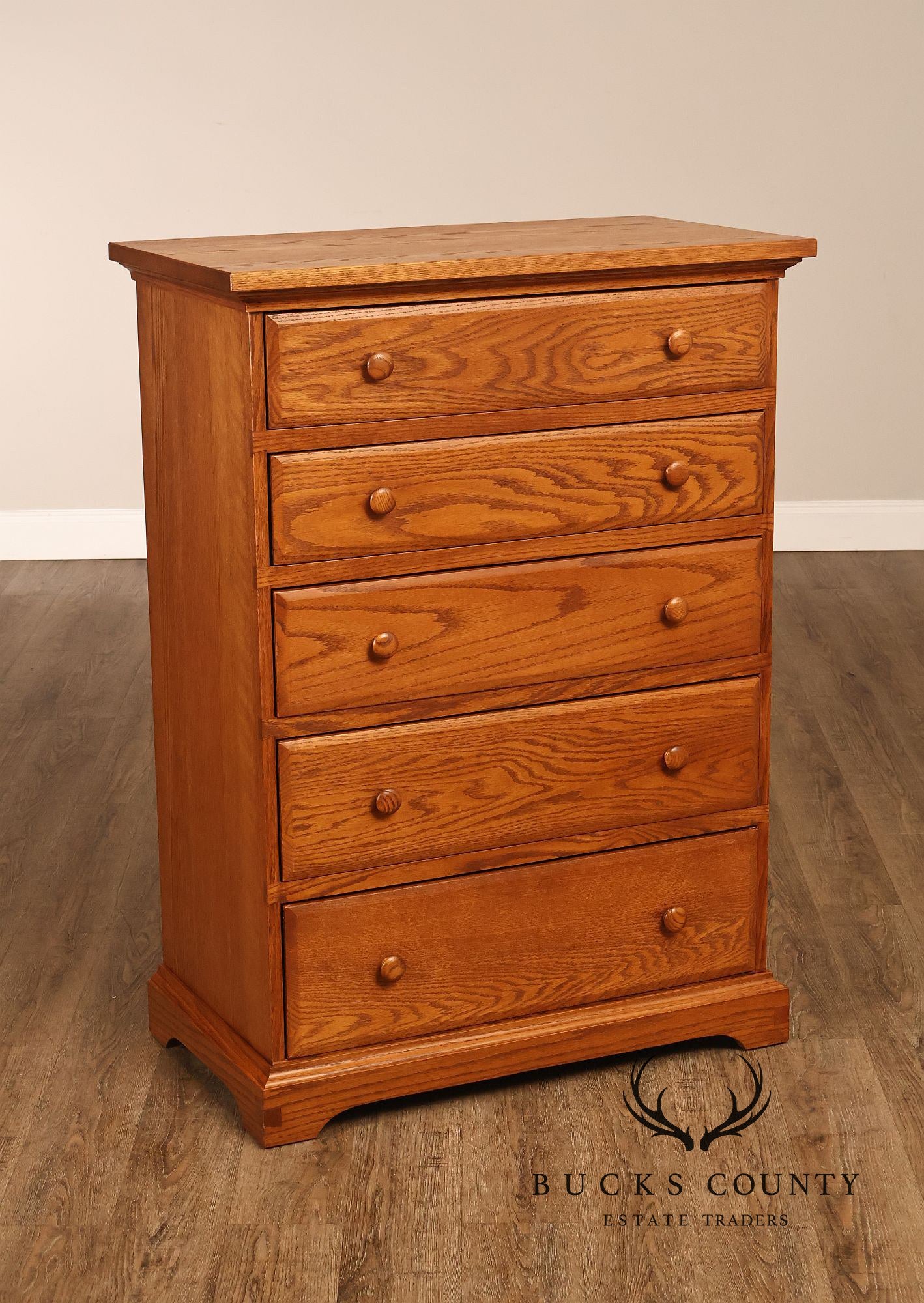Hunt Country Furniture Oak Five Drawer High Chest