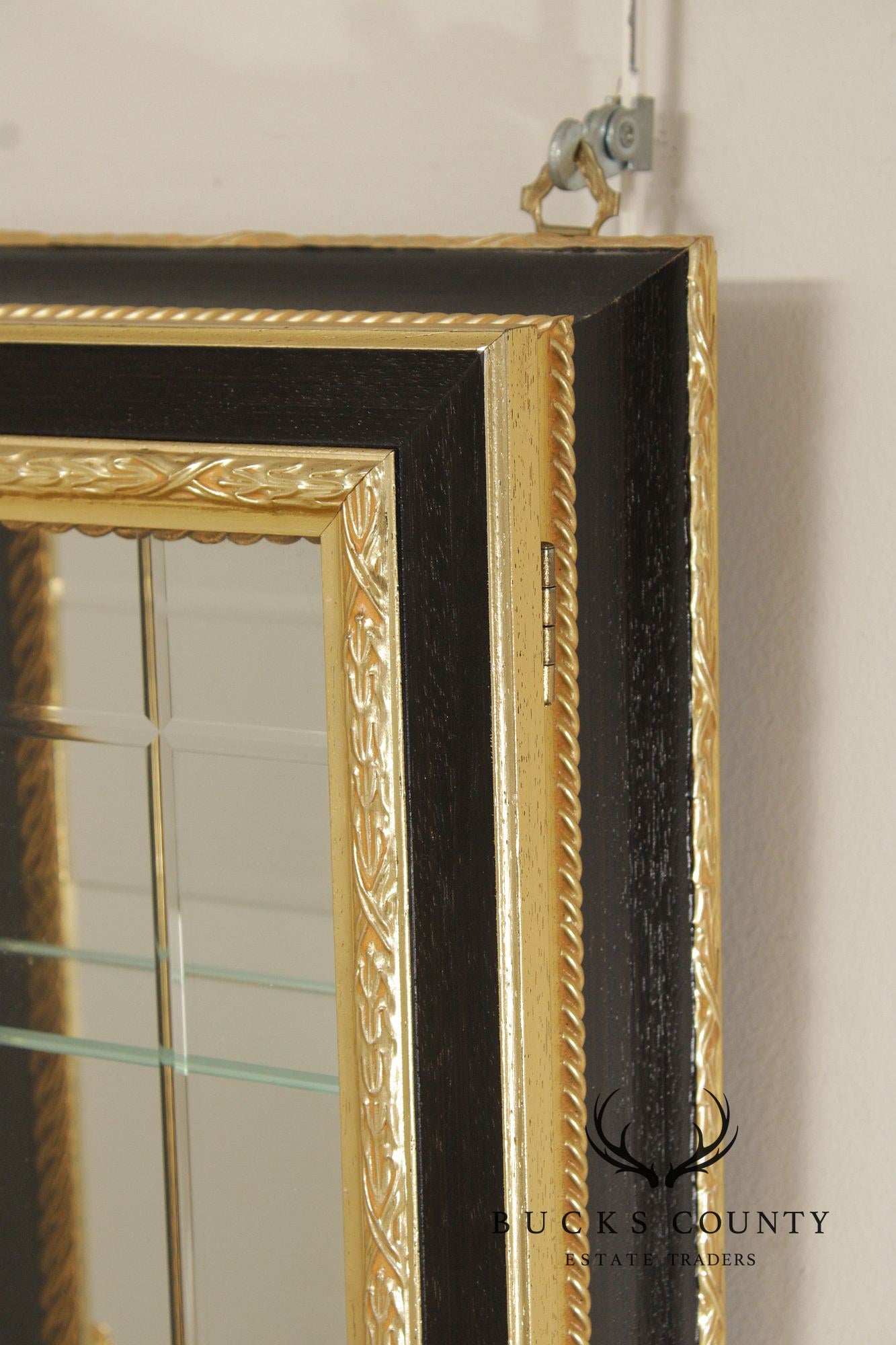 Neiman Marcus Italian Regency Style Ebonized and Partial Gilt Wall Vitrine