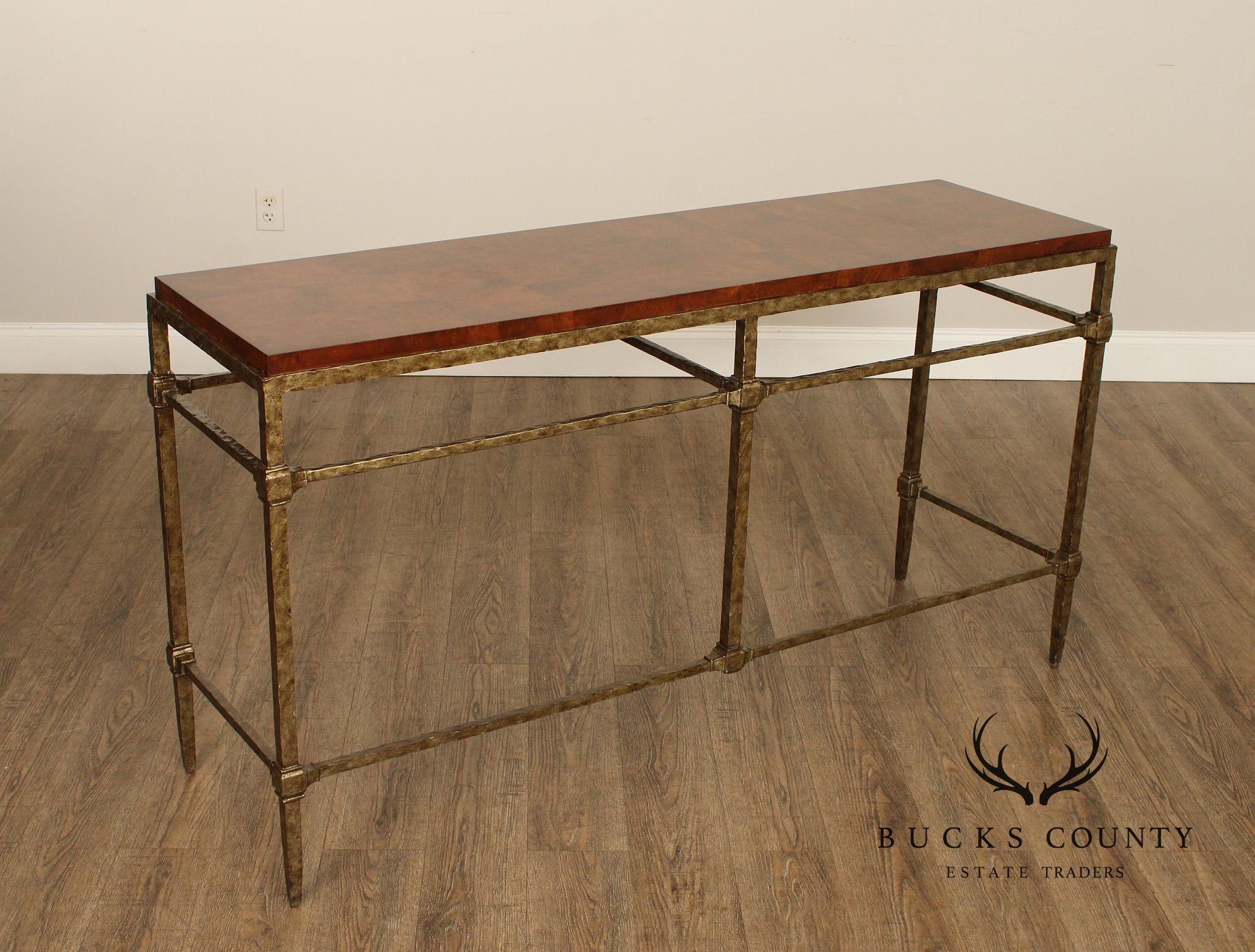 Harden Modern Iron and Burl Wood Console Table