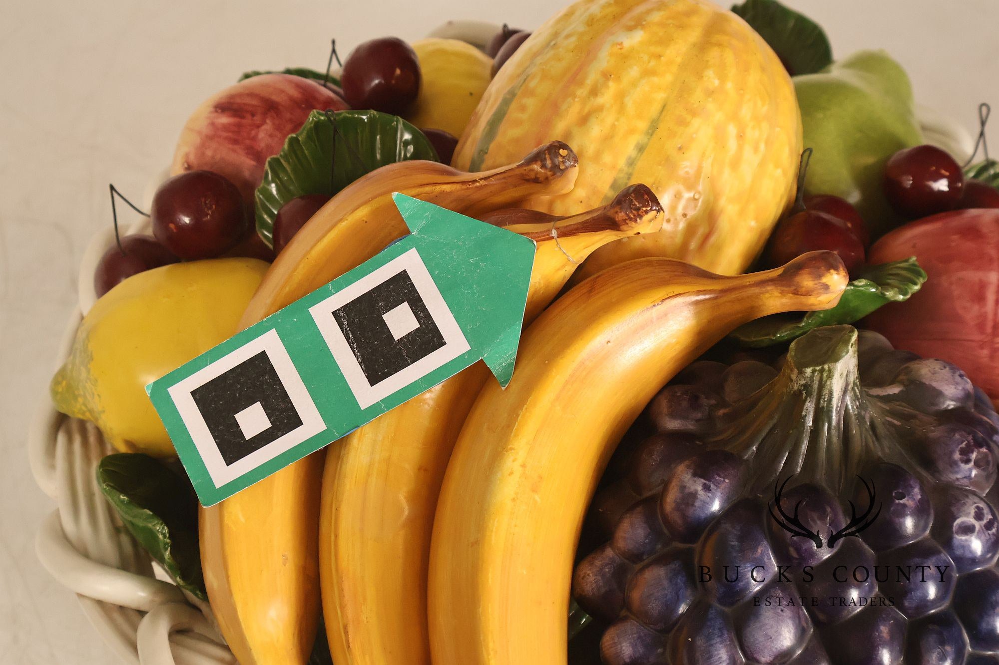 Italian Glazed Ceramic Fruit Basket Centerpiece